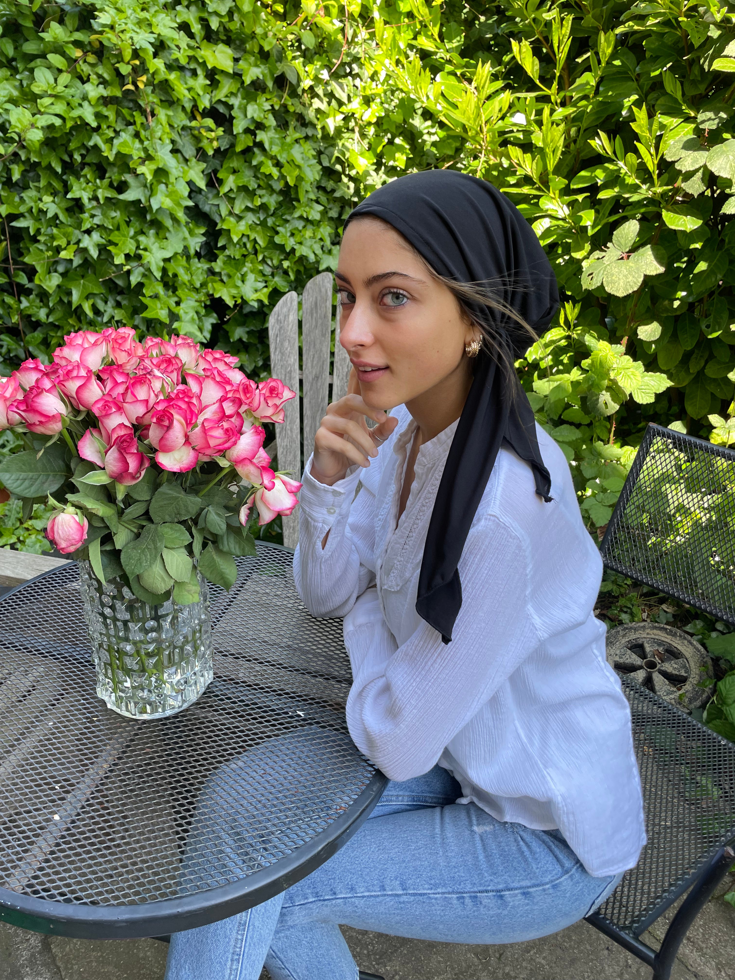 Black Cotton Pre-Tied Tichel Bandana Hijab Scarf for Women - USA Made by Uptown Girl Headwear - Perfect for Daily Wear, Workouts & Modest Fashion