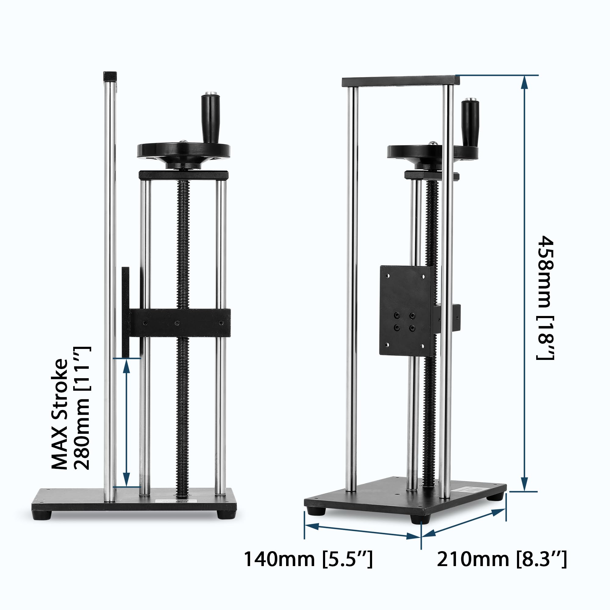 Manual Force Test Stand with Hand Wheel & Testing Clamp - 280mm/11'' Stroke Push Pull Gauge Stand (ESD Model) for Electronics Assembly, Quality Control & Material Testing | Force Gauge Not Included