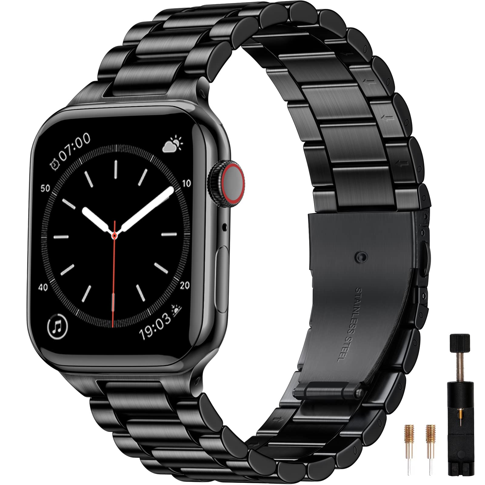 Maledan Stainless Steel Metal Band Compatible with Apple Watch Series Ultra/8/7/6/5/4/3/2/1/SE - 38mm 40mm 41mm 42mm 44mm 45mm 49mm Replacement Bracelet for Men & Women | Perfect for Workouts, Office Wear & Everyday Fashion