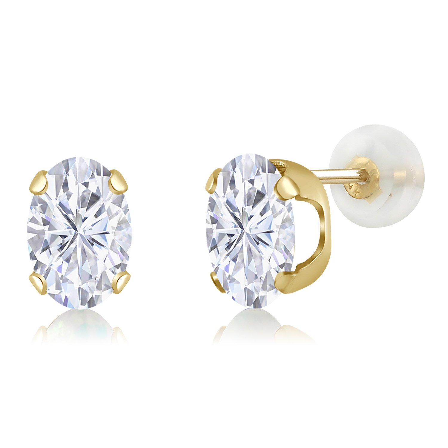 14K Yellow Gold Stud Earrings for Women & Men - Oval Forever One Near Colorless 1.80cttw Moissanite by Charles & Colvard | Elegant Everyday Wear, Wedding Gift & Anniversary Jewelry