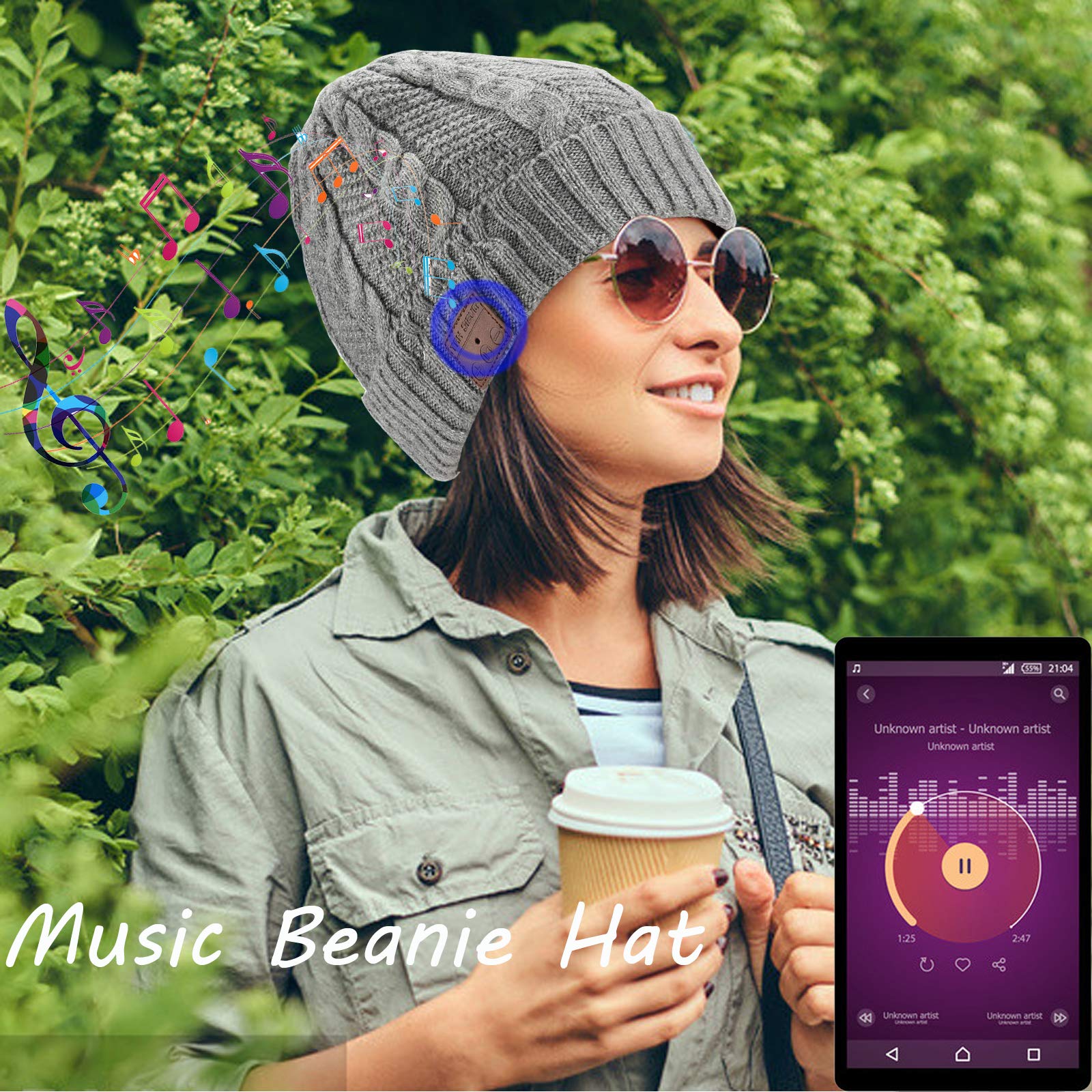 Wireless Music Beanie Hat for Women & Men - Unisex Winter Warm Cap with Built-in Over-Ear Bluetooth Headphones & Speakers - Perfect for Outdoor Activities, Commuting, and Sports