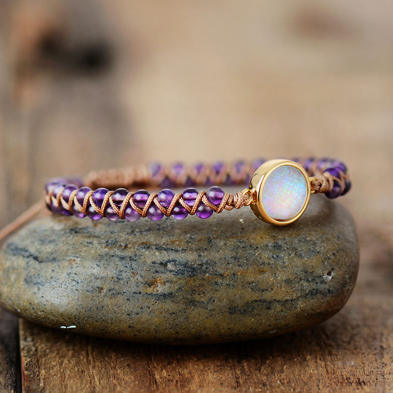 Amethyst Opal Stone Wrap Bracelet for Women - Bohemian Braided Yoga Friendship Bangle - Perfect for Meditation, Yoga & Boho Fashion Accessories