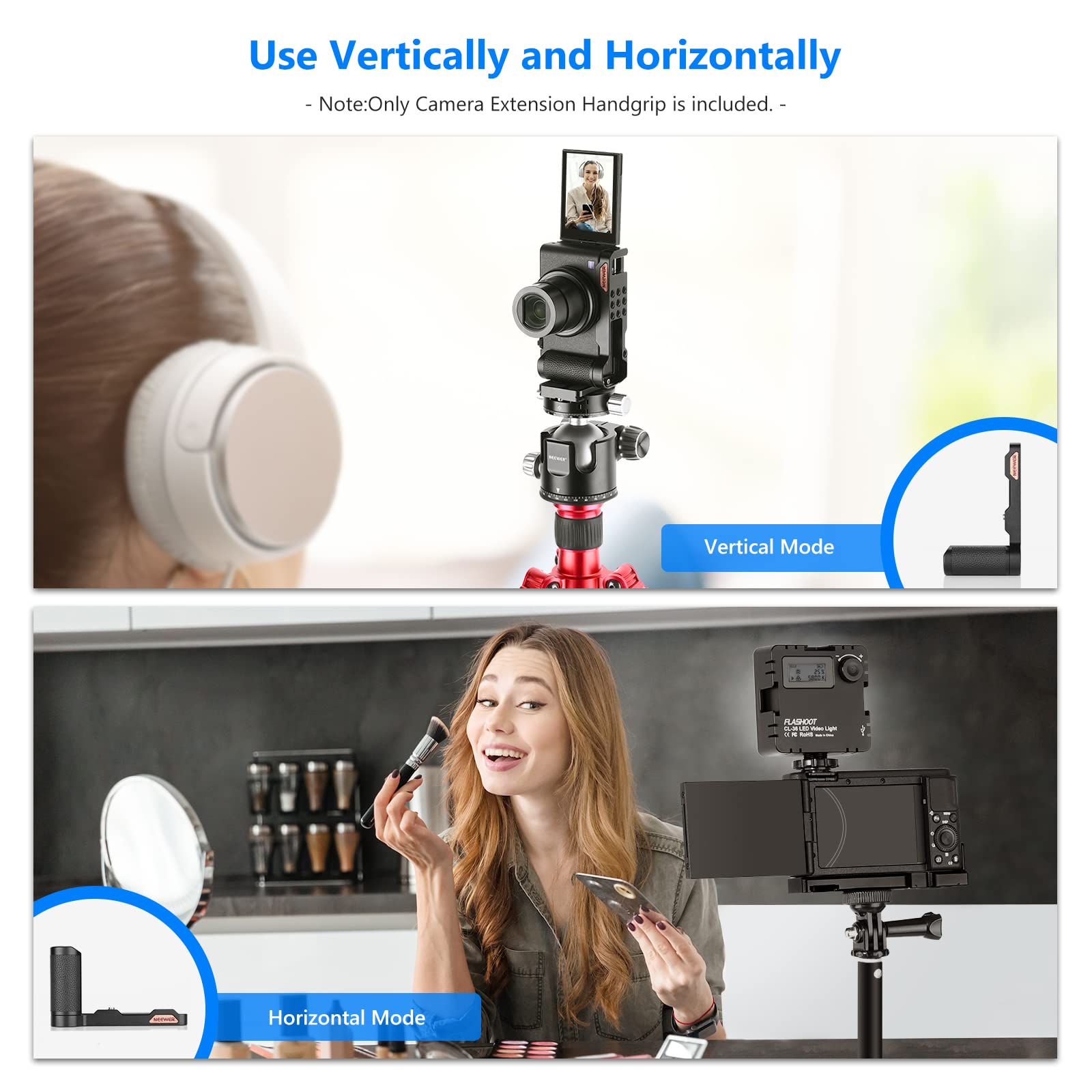NEEWER Camera Handle Grip Bracket for Sony ZV-1/ZV1 - Vlogging Accessory with Microphone Mount, Fill Light Cold Shoe & Vertical Tripod Support | Perfect for YouTube Vlogging, Live Streaming & Travel Photography (Model VS106)