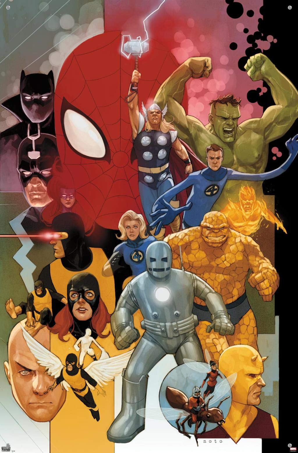 Marvel Comics Universe Wall Poster with Push Pins - Superhero Decor for Bedroom, Office & Game Room