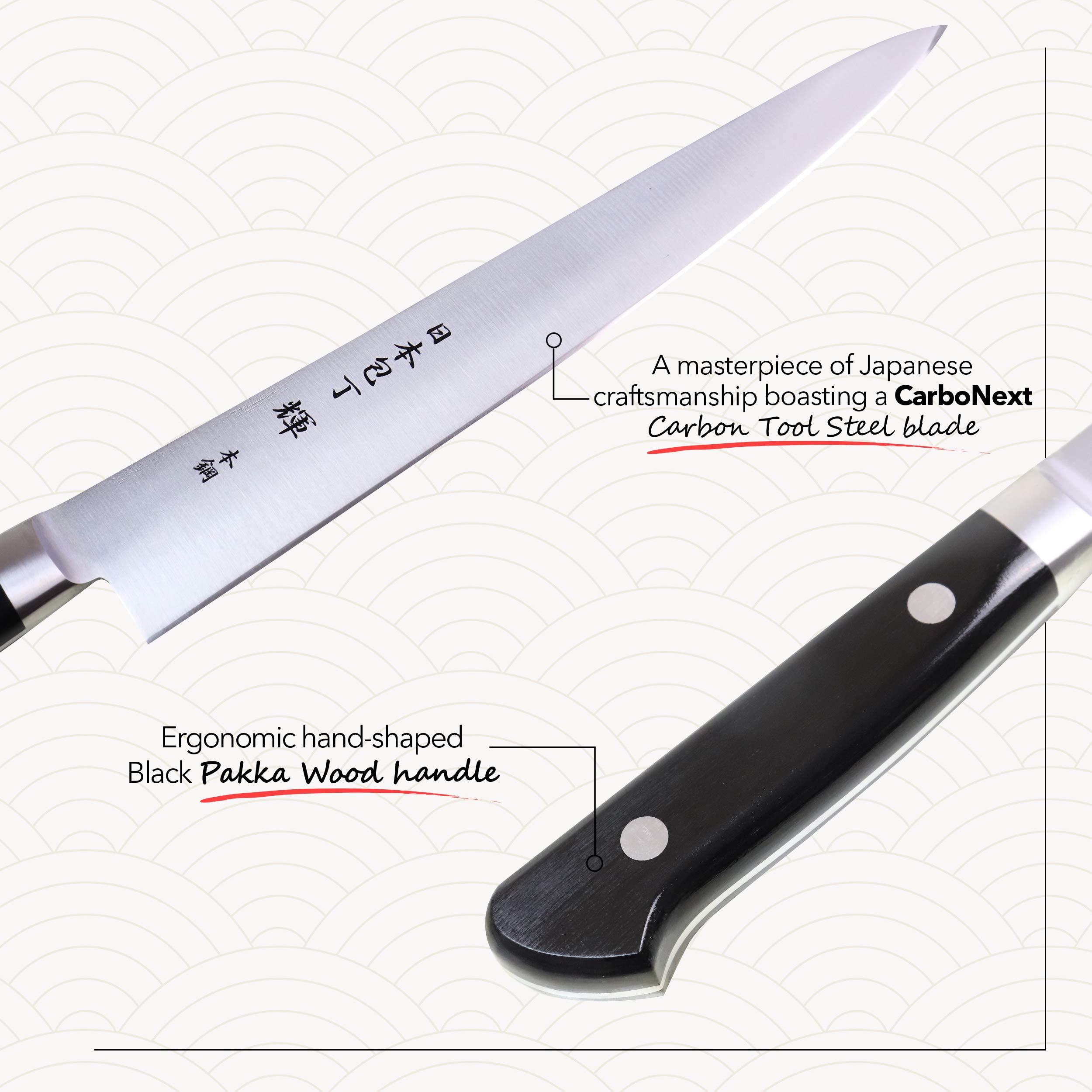 Kagayaki CarboNext Japanese Chef’s Knife KC-8ES - 9.4 Inch Professional Sujihiki Slicing Knife - High Carbon Tool Steel Kitchen Knife with Ergonomic Pakkawood Handle - Perfect for Sushi, Meat Slicing & Precision Cutting