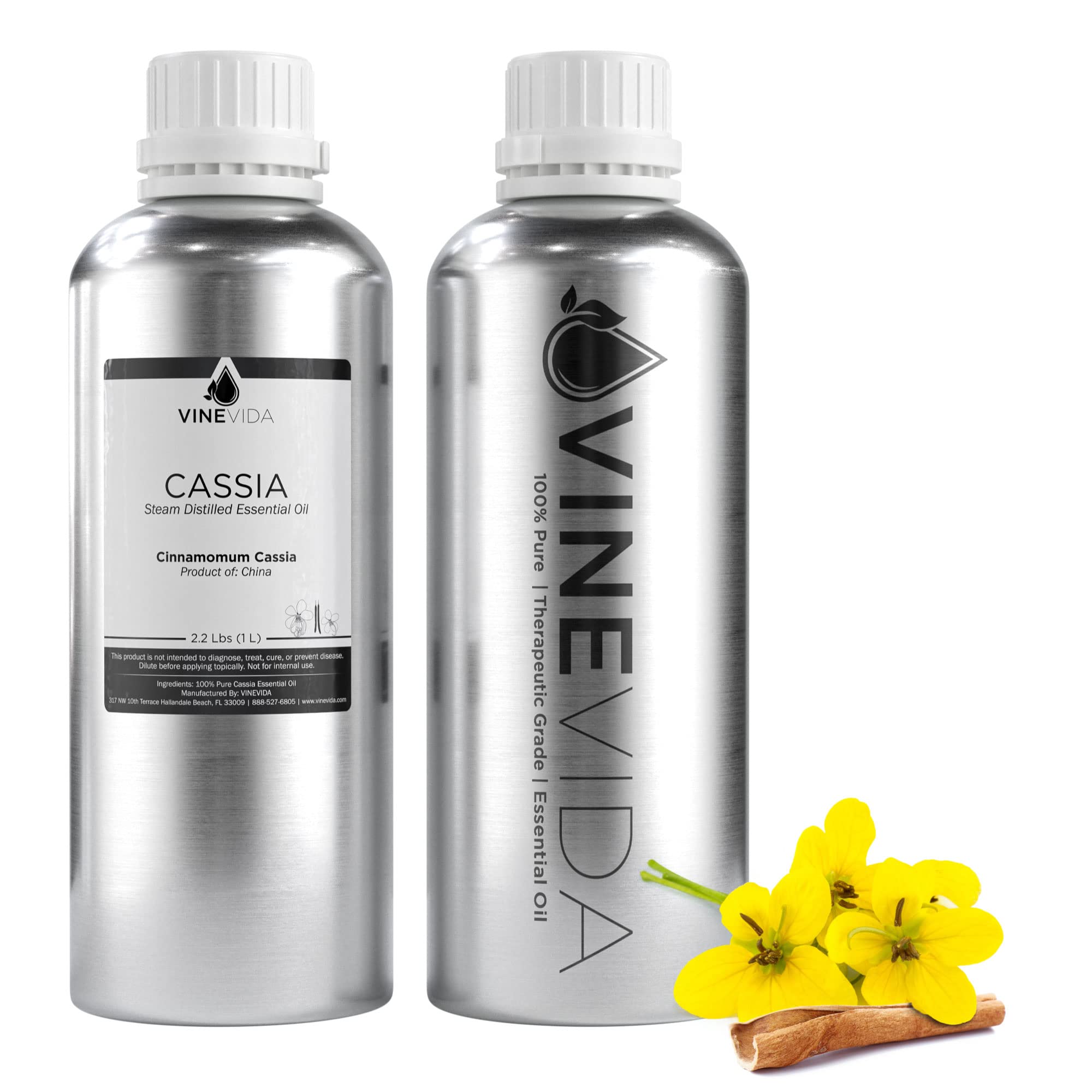 Bulk Cassia Essential Oil - 32 Oz 100% Pure & Undiluted Cassia Oil in Aluminum Bottle - 2 Pound Natural Aromatherapy Oil for DIY Soaps, Candles, Diffusers & Massage - VINEVIDA | Perfect for Home Spa, Relaxation & Handmade Crafts