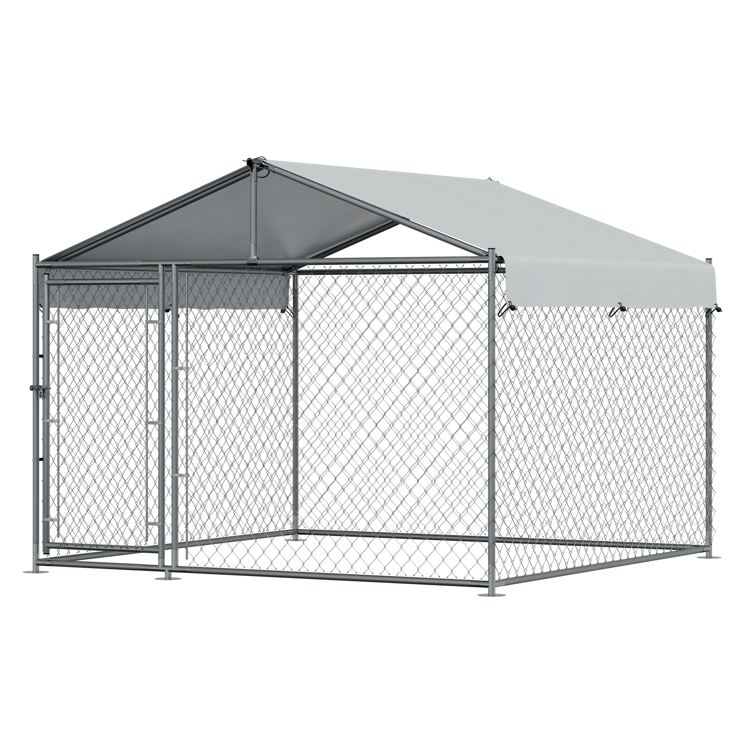Heavy Duty Galvanized Steel Dog Kennel with Weatherproof Roof Cover & Secure Chain Link Fencing - 2x2x1.5m Outdoor Pet Enclosure for Large Dogs - Perfect for Backyard, Garden, and Kennel Use