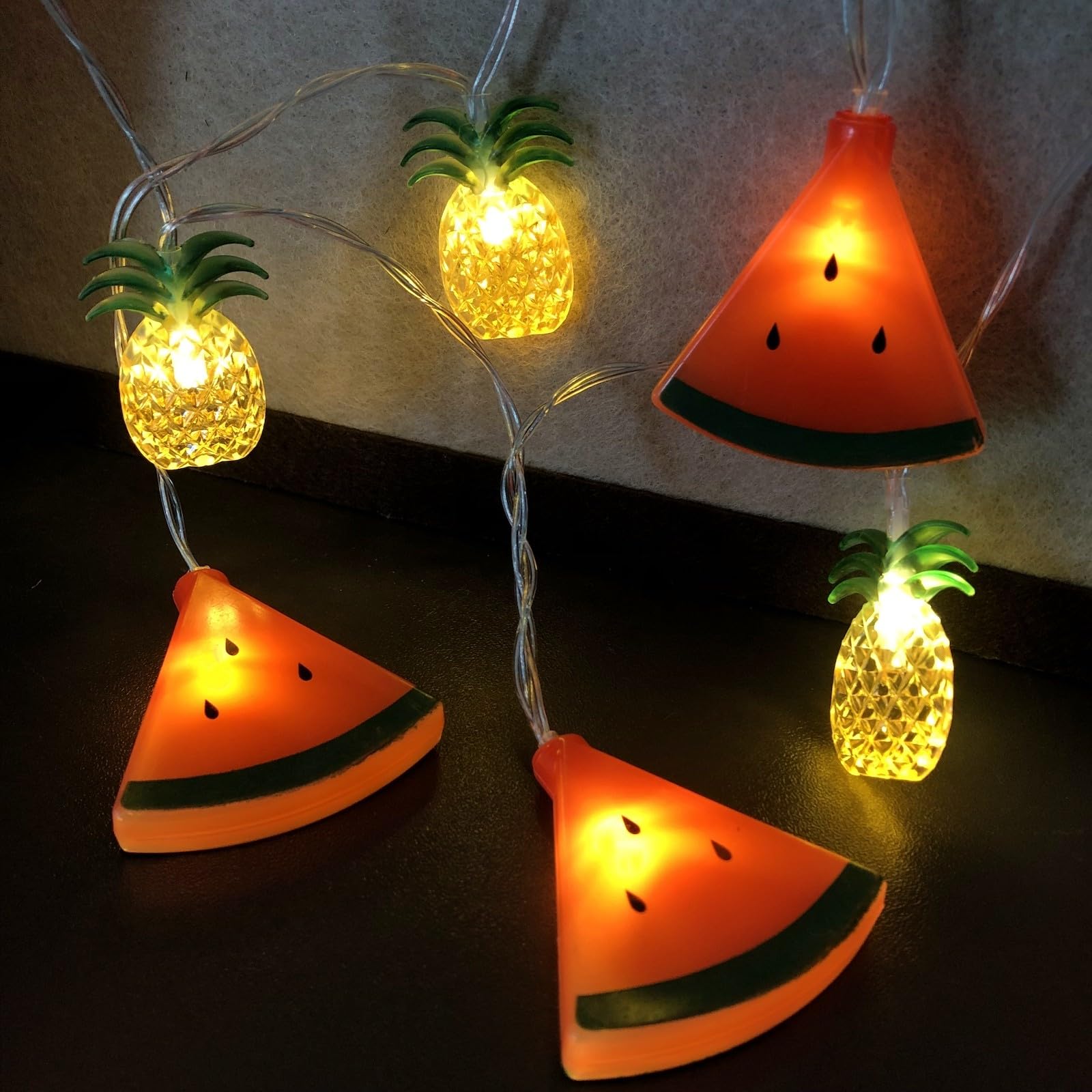 20 LED Watermelon Pineapple String Lights - Battery Powered Fairy Lights for Wedding, Home, Birthday, Christmas Decor - Indoor & Outdoor Use (9.8ft, Watermelon + Pineapple Design) - Perfect for Patio, Garden, Bedroom, and Party Decorations