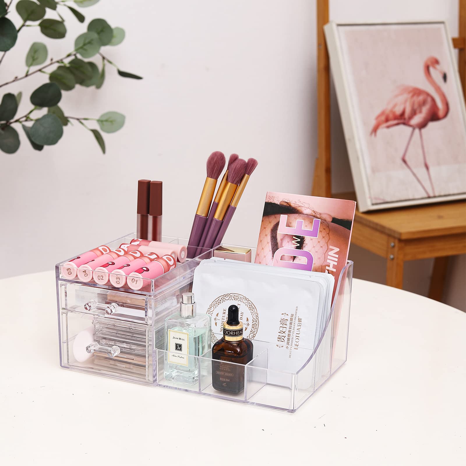 Clear Acrylic Skincare Organizer with 2 Stackable Drawers - Makeup & Jewelry Storage for Vanity, Hair Clips, Beauty Products - Perfect for Bedroom, Bathroom & Dressing Table Organization