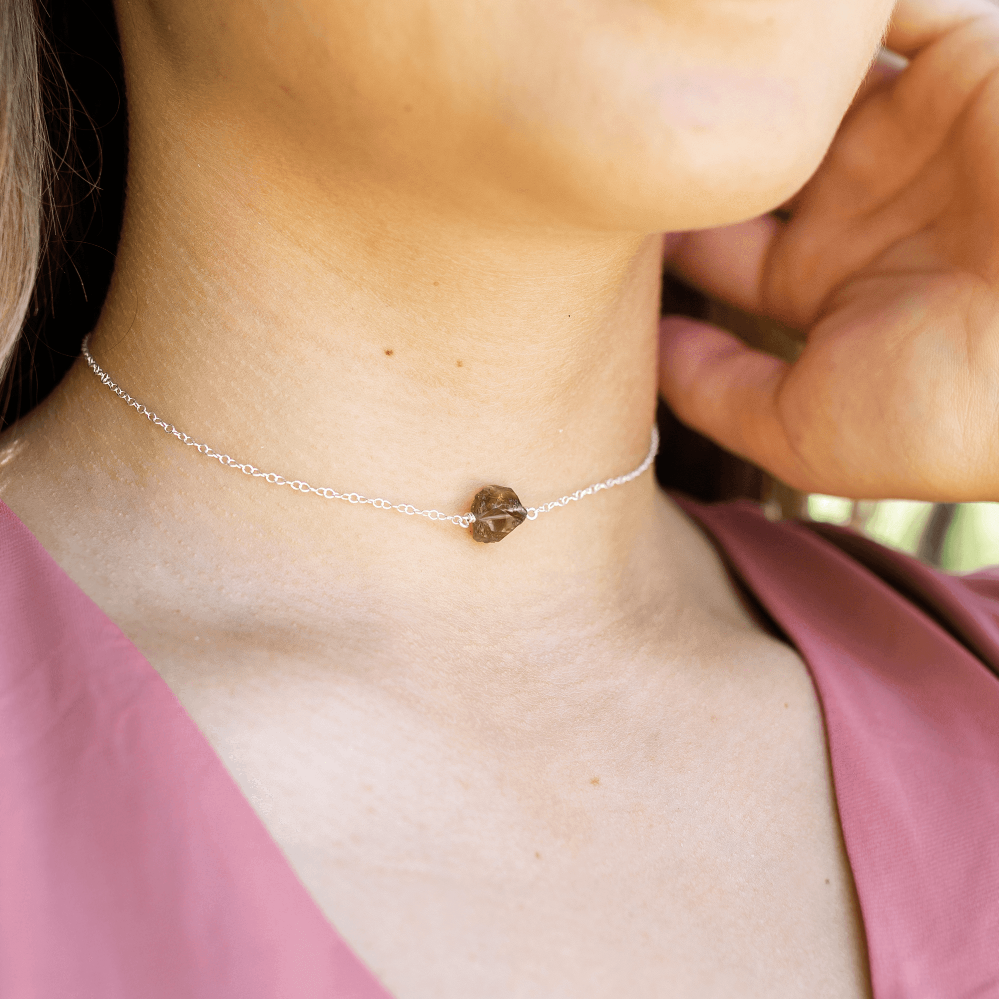 Natural Raw Smoky Quartz Crystal Nugget Choker Necklace - Handmade Bohemian Jewelry for Women, Spiritual Healing & Everyday Fashion