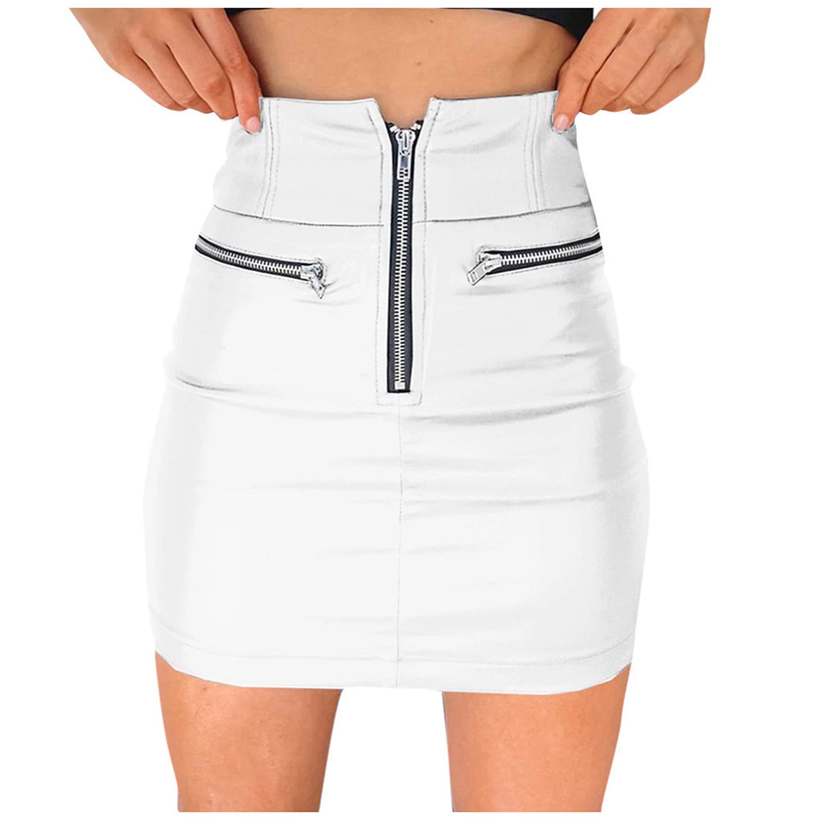 Sexy Women's Leather Skirts with Zipper Pockets - High Waist Short Mini Skirt for Casual Wear, Party & Club Outfits | Pair with Tight Tops & Stockings for Stylish Look