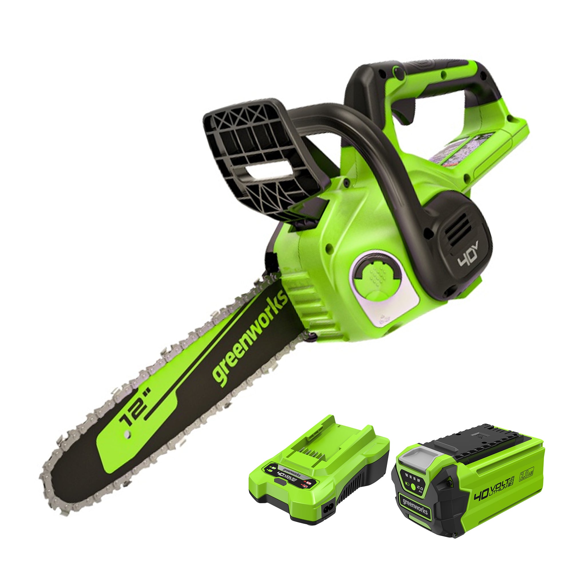 40V 12-Inch Cordless Battery Chainsaw with 2.0Ah Lithium-Ion Battery & Fast Charger - Lightweight Electric Chainsaw for Tree Trimming, Yard Cleanup & Wood Cutting