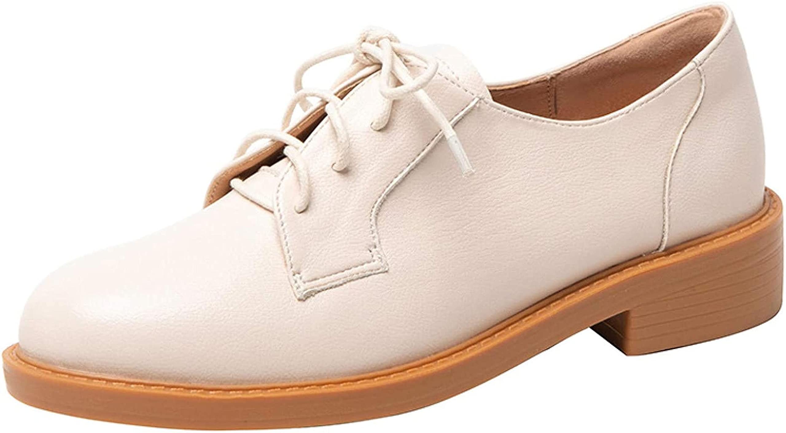 PXHBHP Women's Oxford Flat Shoes - Classic Perforated Brogues with Closed Toe | Comfortable Artificial Leather Dress Shoes for Work, Office & Casual Wear