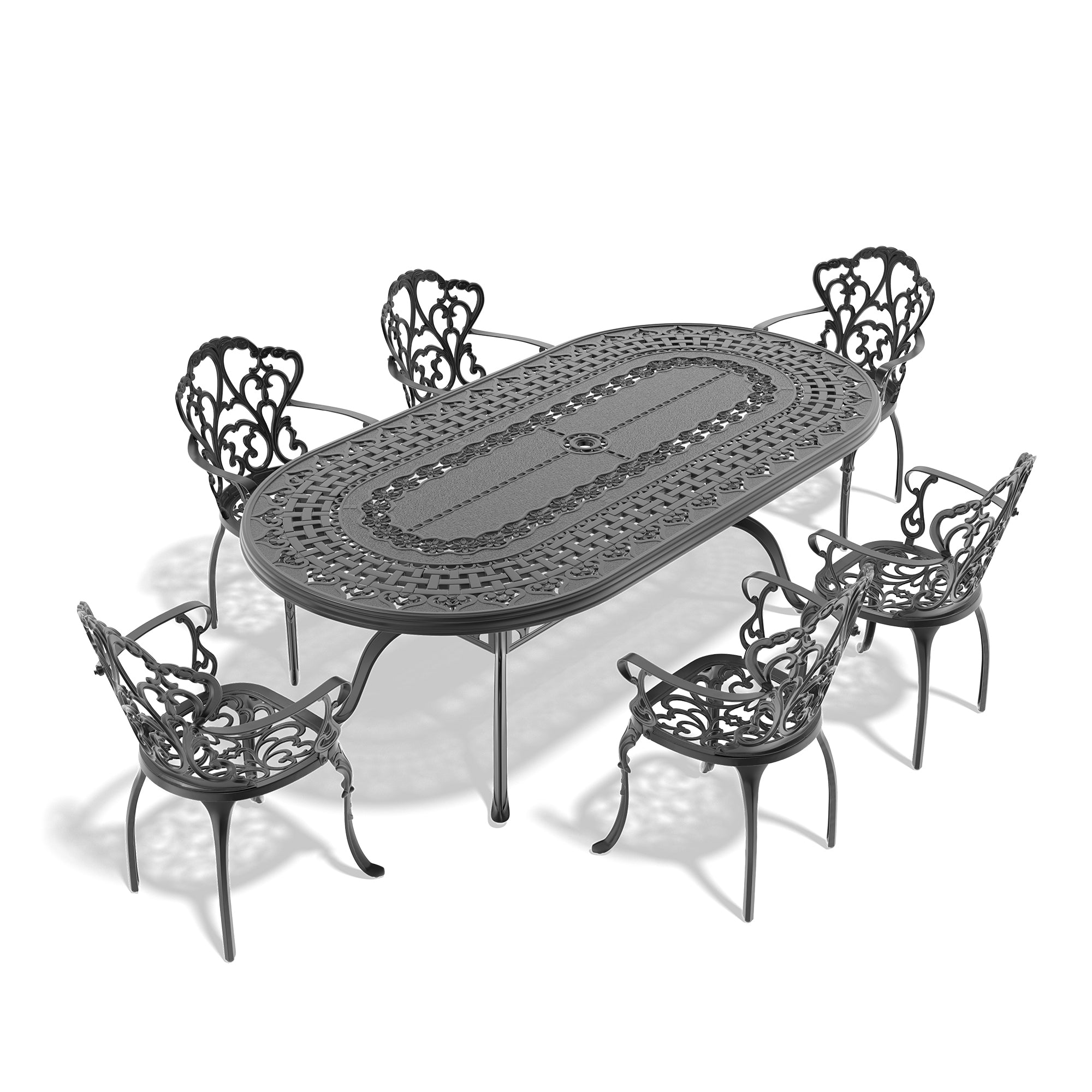 7-Piece Cast Aluminum Patio Furniture Set with Cushions - Outdoor Dining & Lounge Chairs - Durable Weather-Resistant Garden Furniture for Backyard, Poolside & Patio Use
