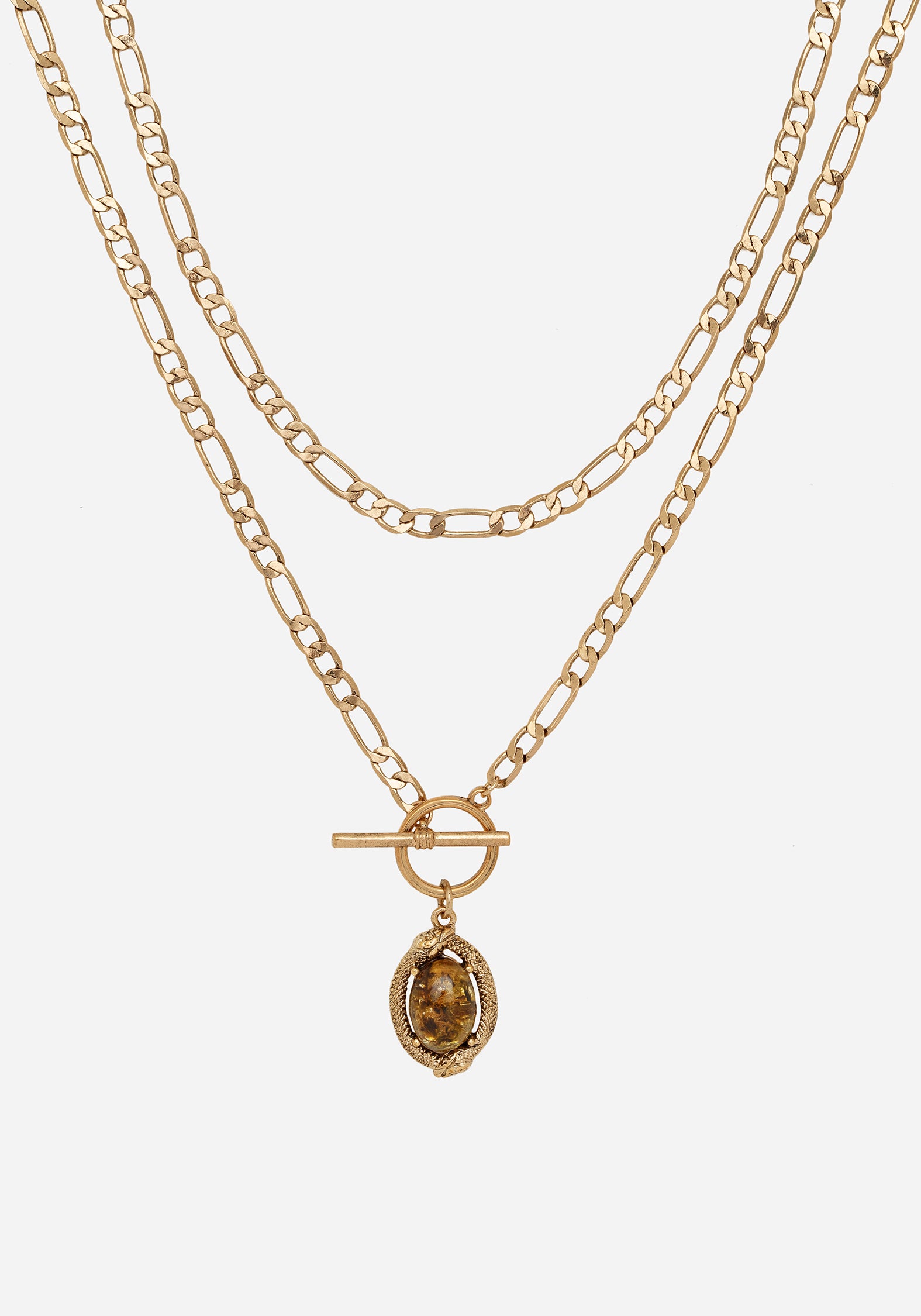 Ouroboros Green Moss Stone Multi Chain Necklace in Gold - Elegant Bohemian Jewelry for Women, Perfect for Layering & Everyday Wear