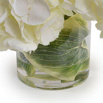Elegant Cream Faux Hydrangea Floral Arrangement in Glass Cylinder Vase - Perfect for Home Decor, Wedding Centerpieces & Office Tabletop Decorations