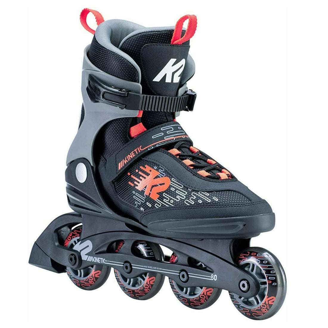 K2 Kinetic 80 M Black/Red Men's Skates - Size 7 US / 39.5 EU / 25cm - High-Performance Inline Skates for Fitness, Speed & Urban Skating
