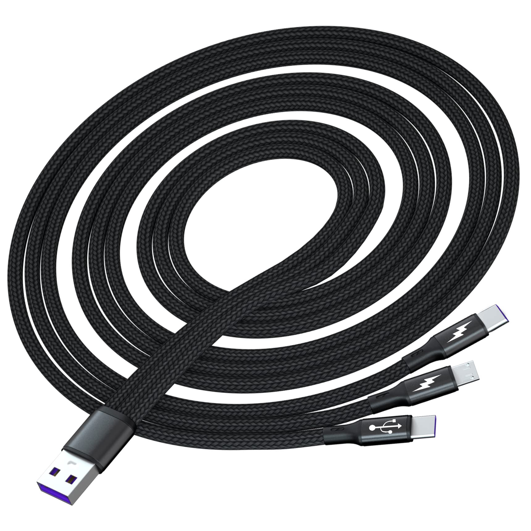 GELRHONR 5A Fast Charging USB C Splitter - 3-in-1 USB A to Dual Type-C + Micro USB Cable (3.9FT/1.2M) Nylon Braided Charger for iPhone, Samsung, Android Phones - Perfect for Home, Office & Travel Charging Needs