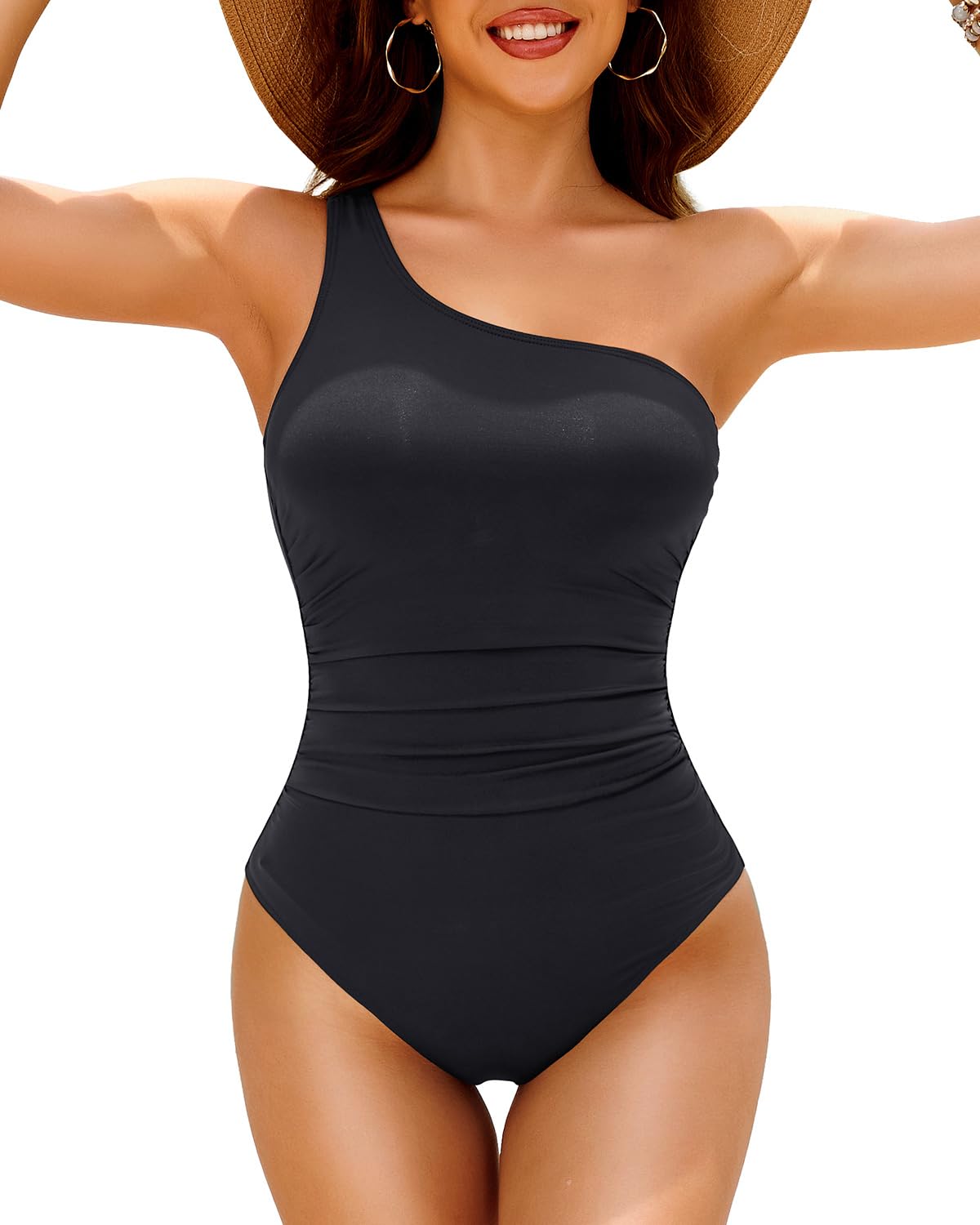 Tempt Me Women's One Piece Swimsuits - Tummy Control One Shoulder Bathing Suit with Ruched Asymmetric Design | Perfect for Beach Vacations, Pool Parties & Summer Getaways