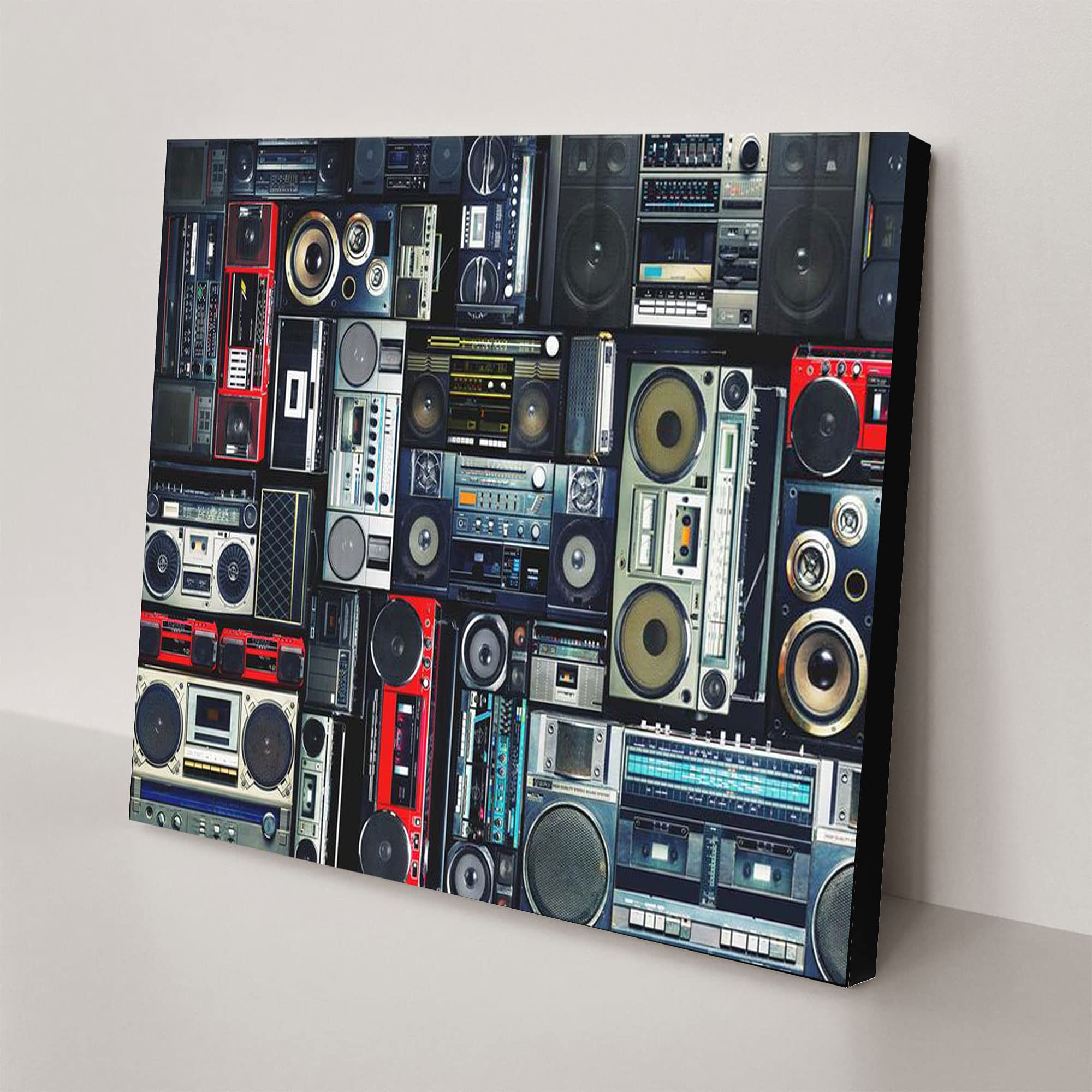 Vintage Radio Canvas Wall Art - 80s Boombox Music Poster, Framed Ready to Hang 8x12 Inch - Modern Home Decor for Living Room, Office & Bedroom | Perfect Gift for Music Lovers & Retro Enthusiasts