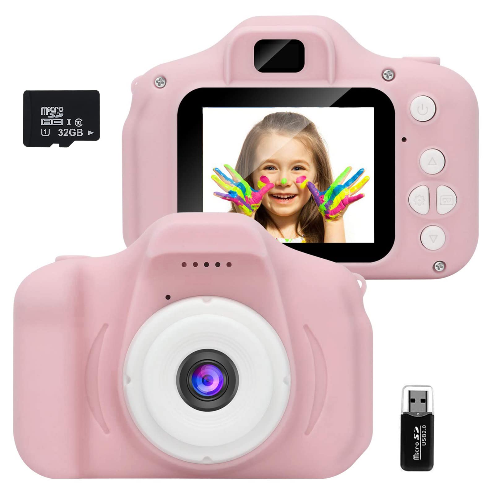 Kids Digital Camera for Toddlers 3-8 Years Old - Rechargeable Shockproof Video Camcorder with 32GB Memory Card - Perfect Birthday Gift for Boys & Girls (Pink) - Great for Outdoor Adventures, Family Trips and First Photography Experience