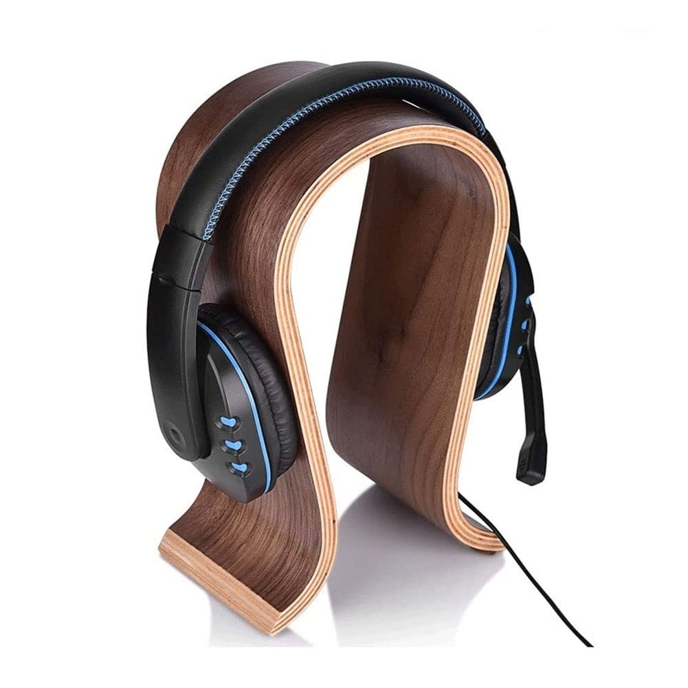 Premium Walnut Wood Gaming Headset Stand - Ergonomic Headphone Holder & Desk Organizer for Gamers, Streamers & Office Use - Perfect for Displaying Headsets, Reducing Clutter & Enhancing Workspace Aesthetics