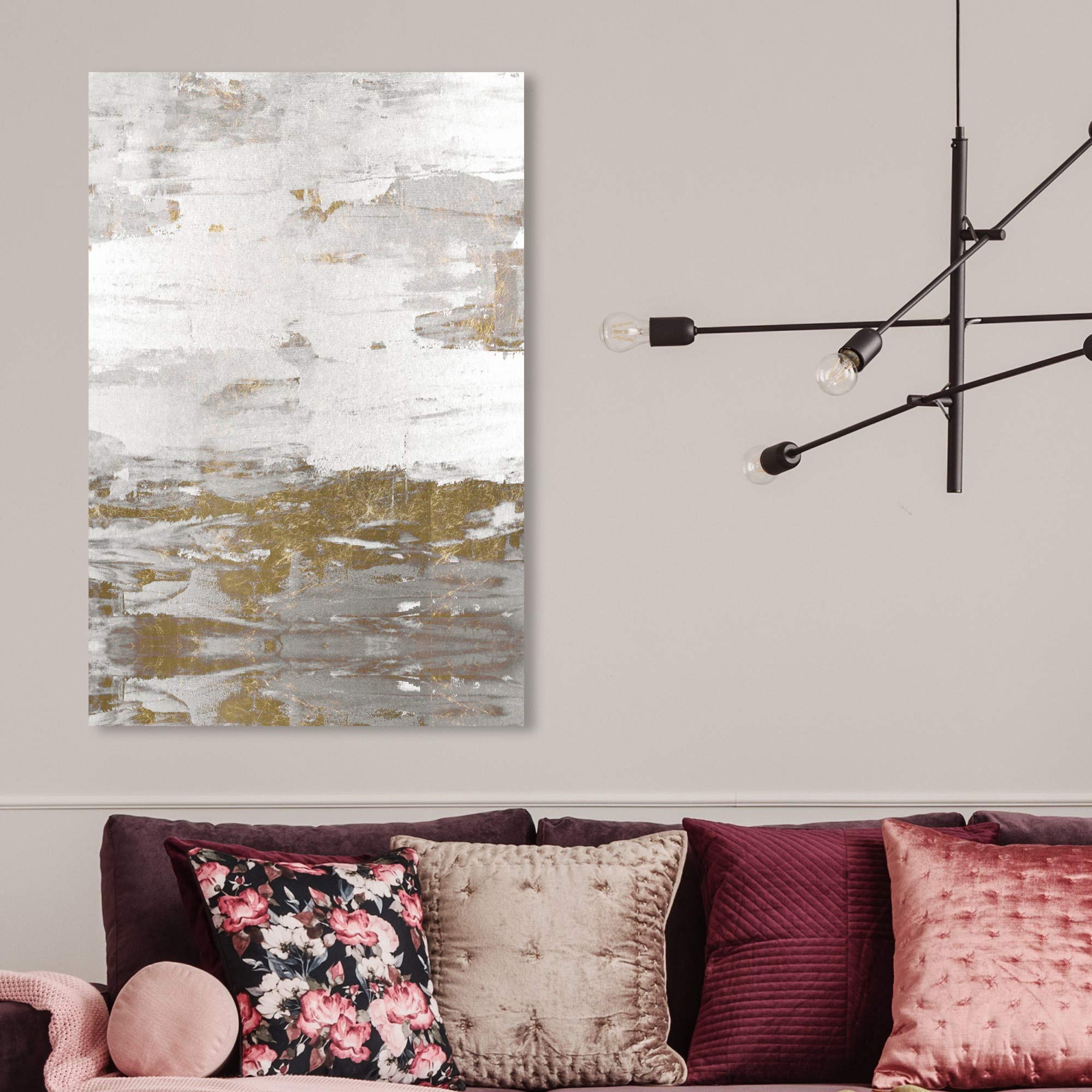 Abstract Wall Art Canvas Print 'Tall Sensation' - 24x36 Inch Modern Home Decor in White & Gold | Perfect for Living Room, Bedroom & Office Decor