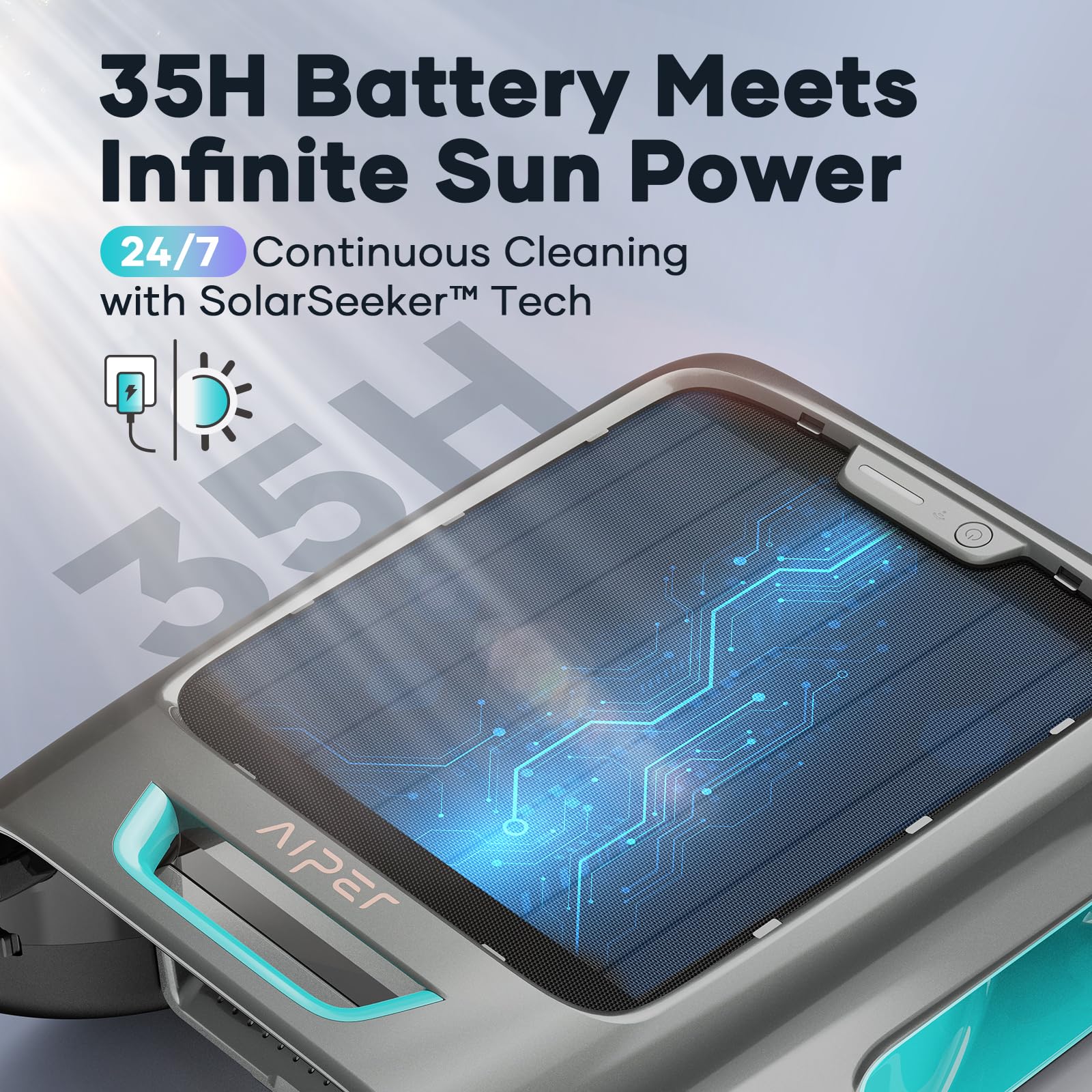 AI-Powered AIPER Surfer S2 Solar Pool Skimmer with APP Control | 24/7 Automatic Cleaning, Solar + Electric Dual Charging, Smart Obstacle Avoidance | Ideal for Inground & Above Ground Pools | Perfect for Backyard, Residential & Commercial Use