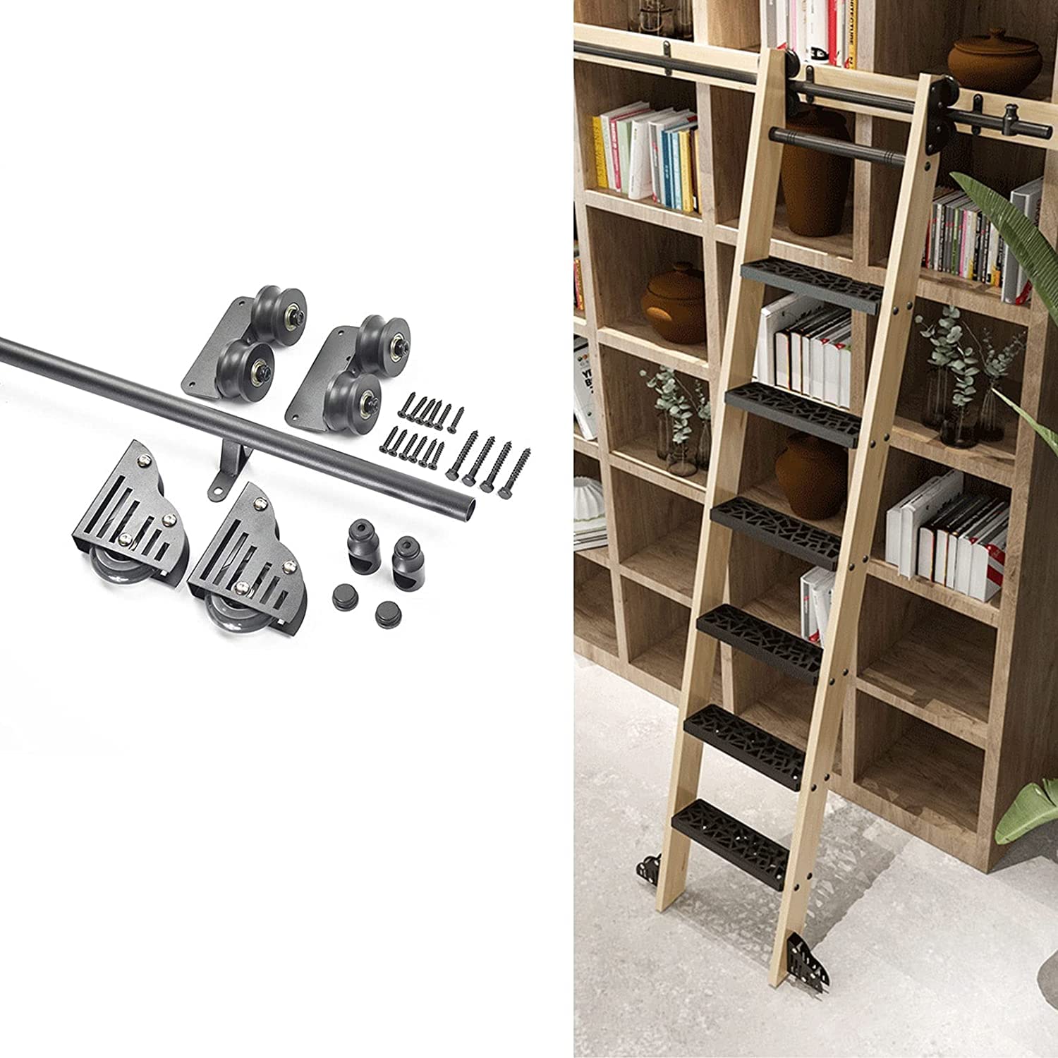 3.3ft to 20ft Sliding Ladder Rail Kit - Round Ladder Hardware Track System for Rolling Library Ladder (Ladder Not Included) - Perfect for Home Libraries, Lofts, and Warehouse Storage Access