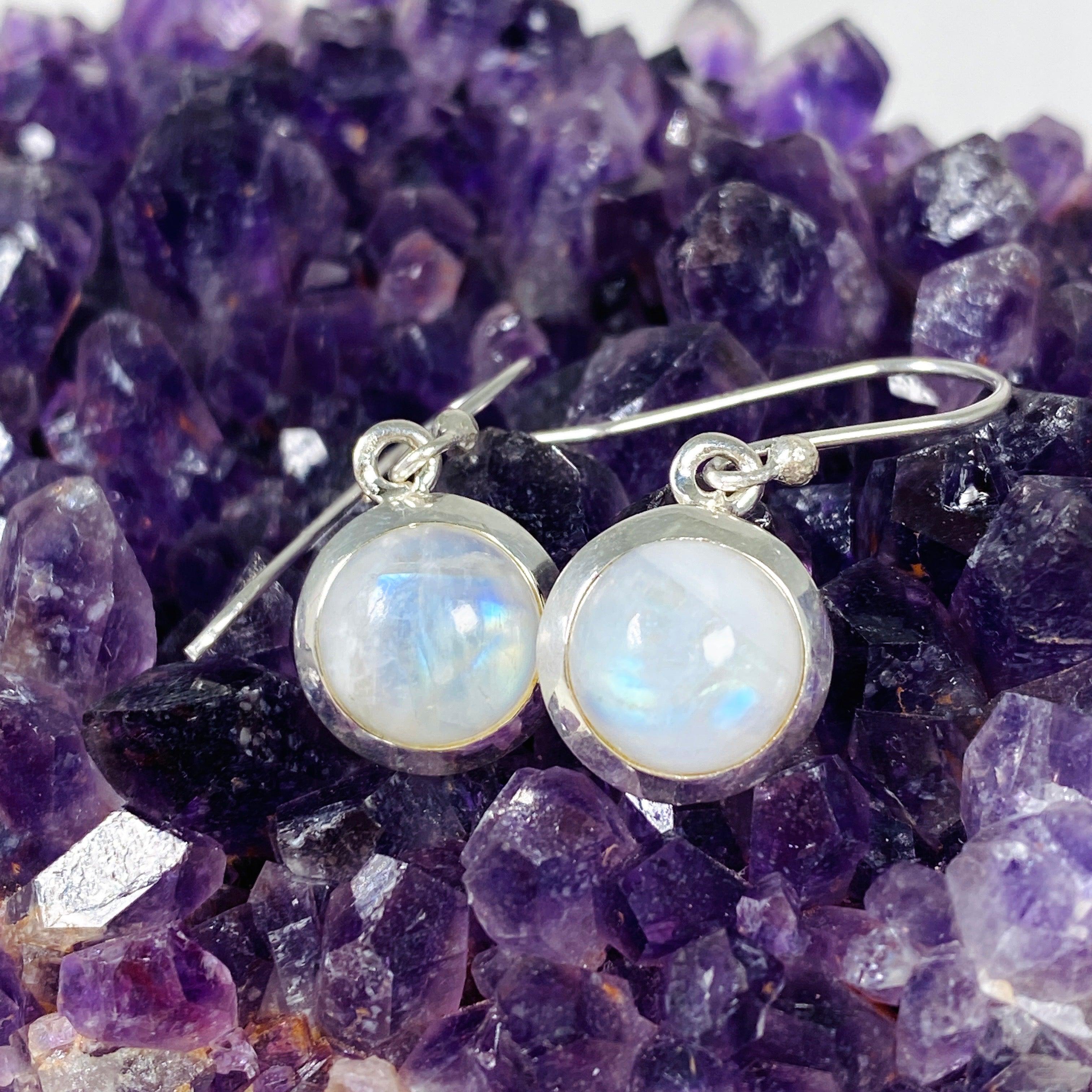 Moonstone Round Earrings KEGJ1400 – Elegant Sterling Silver Dangle Earrings for Women | Perfect for Weddings, Parties & Everyday Wear