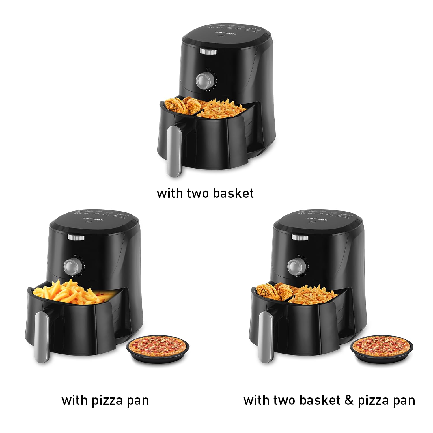 4.2 QT Air Fryer Oven with Dual Frying Baskets - Non-Stick, Dishwasher Safe, 6 Presets & Precise Temp Control - Perfect for Crispy Fries, Chicken Wings & Healthy Meals (Black Knob)