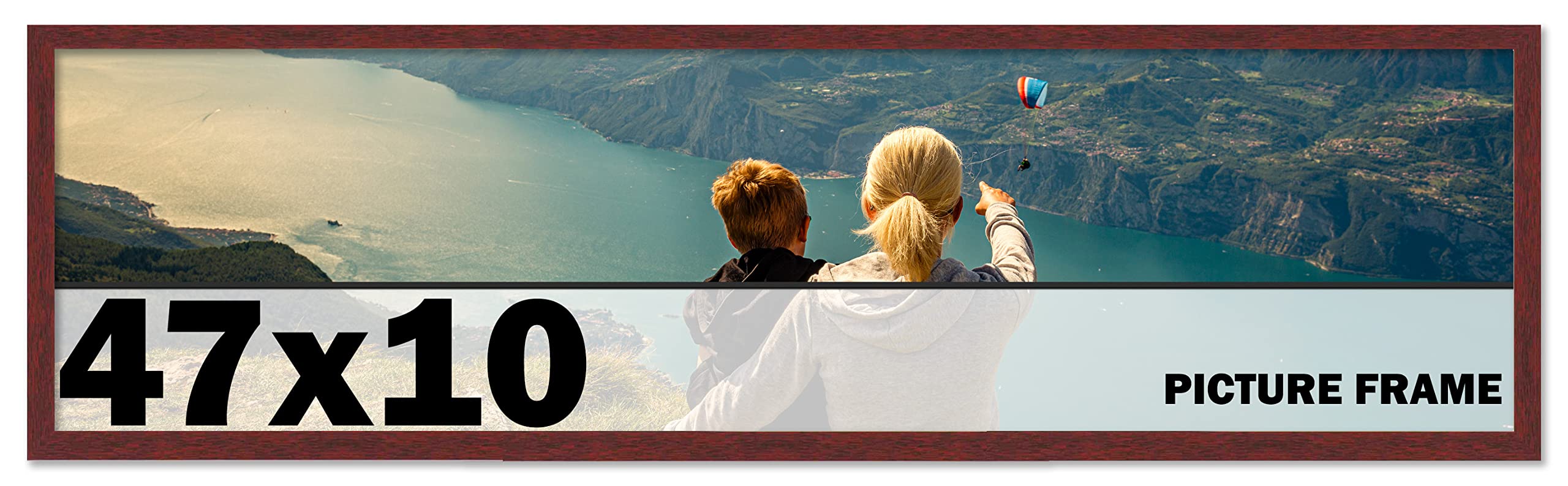 CountryArtHouse 47x10 Inch Solid Mahogany Wood Picture Frame - Premium Wooden Photo Frame Kit with UV Acrylic Plexiglass, Acid-Free Foam Backing & Hanging Hardware - Perfect for Wall Art, Family Photos, and Home Decor