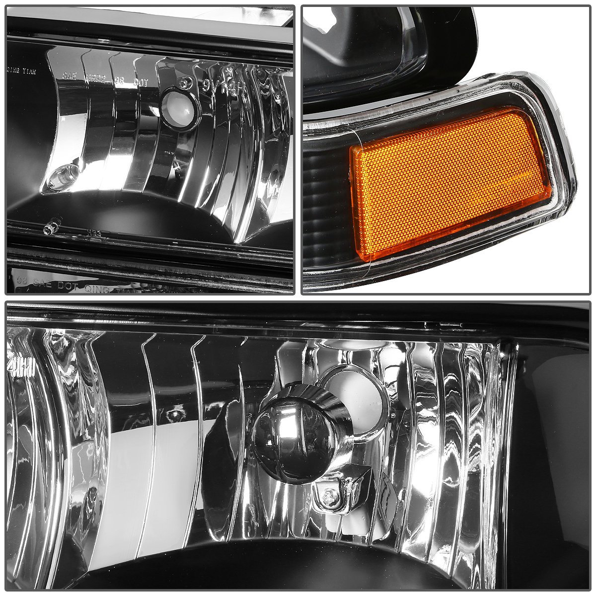 Auto Dynasty Black Housing Amber Corner Headlight with Bumper Lamps & Tool Kit - Compatible with 1998-2004 Chevy S10 Pickup Truck | Easy Installation & Enhanced Night Visibility