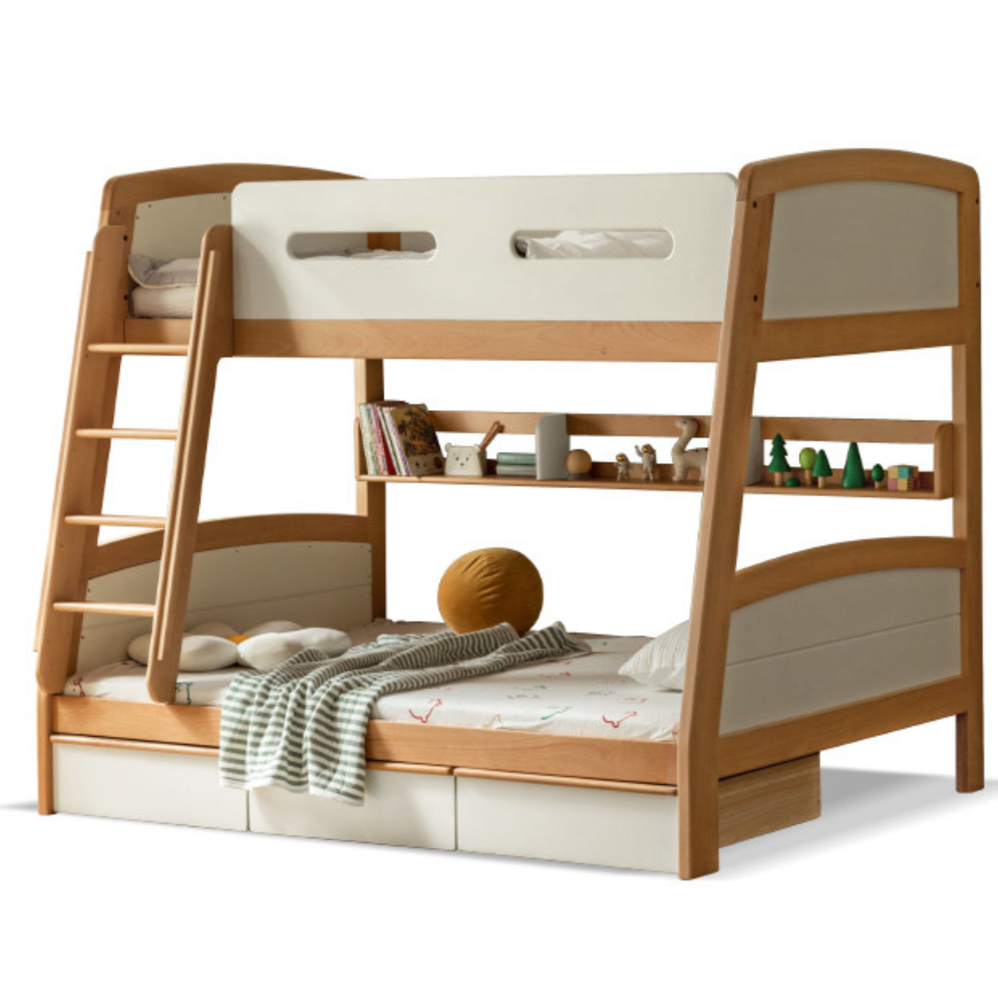 Solid Wood Poplar Kids Bunk Bed with Ladder & Guardrail - Space-Saving Multifunctional Loft Bed for Small Rooms, Dorms & Shared Kids Bedrooms