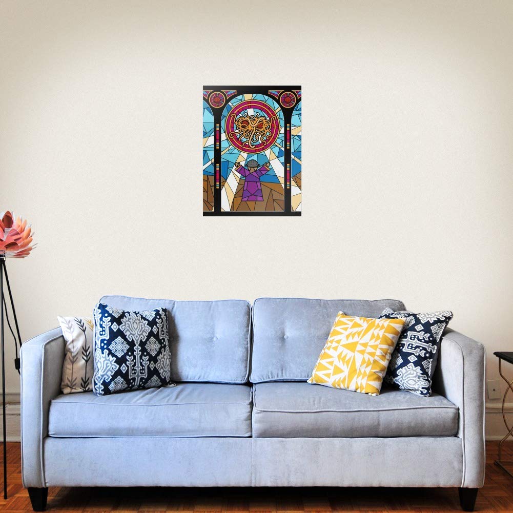 Flying Spaghetti Monster Stained Glass Wall Art - Unique Home Decor Poster for Kitchen, Living Room & Office - Gothic Religious Humor Gift for Atheists & Pastafarians