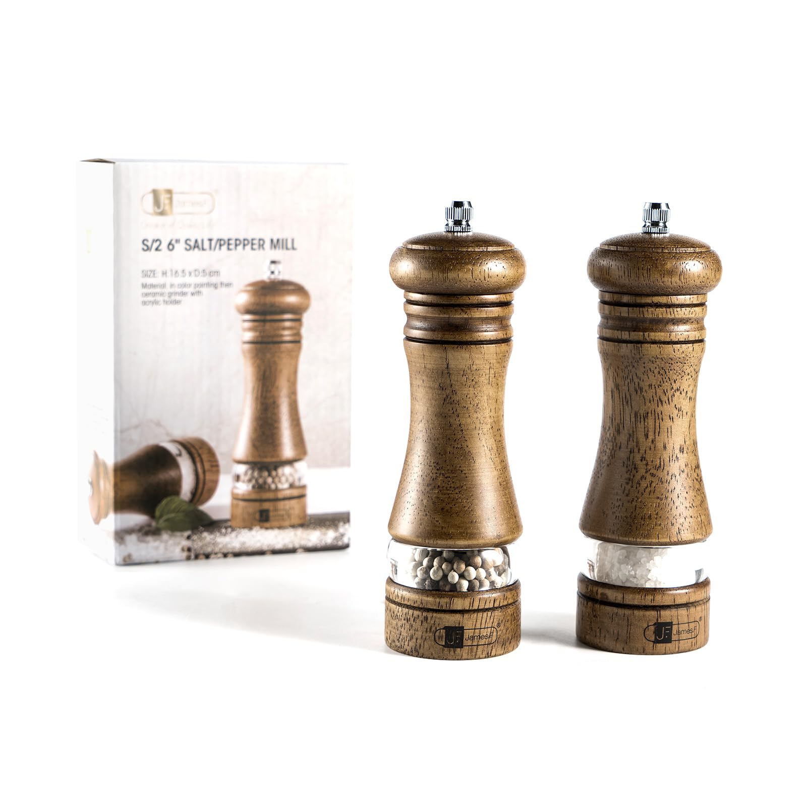 Premium Wooden Salt and Pepper Grinder Set - 6.5