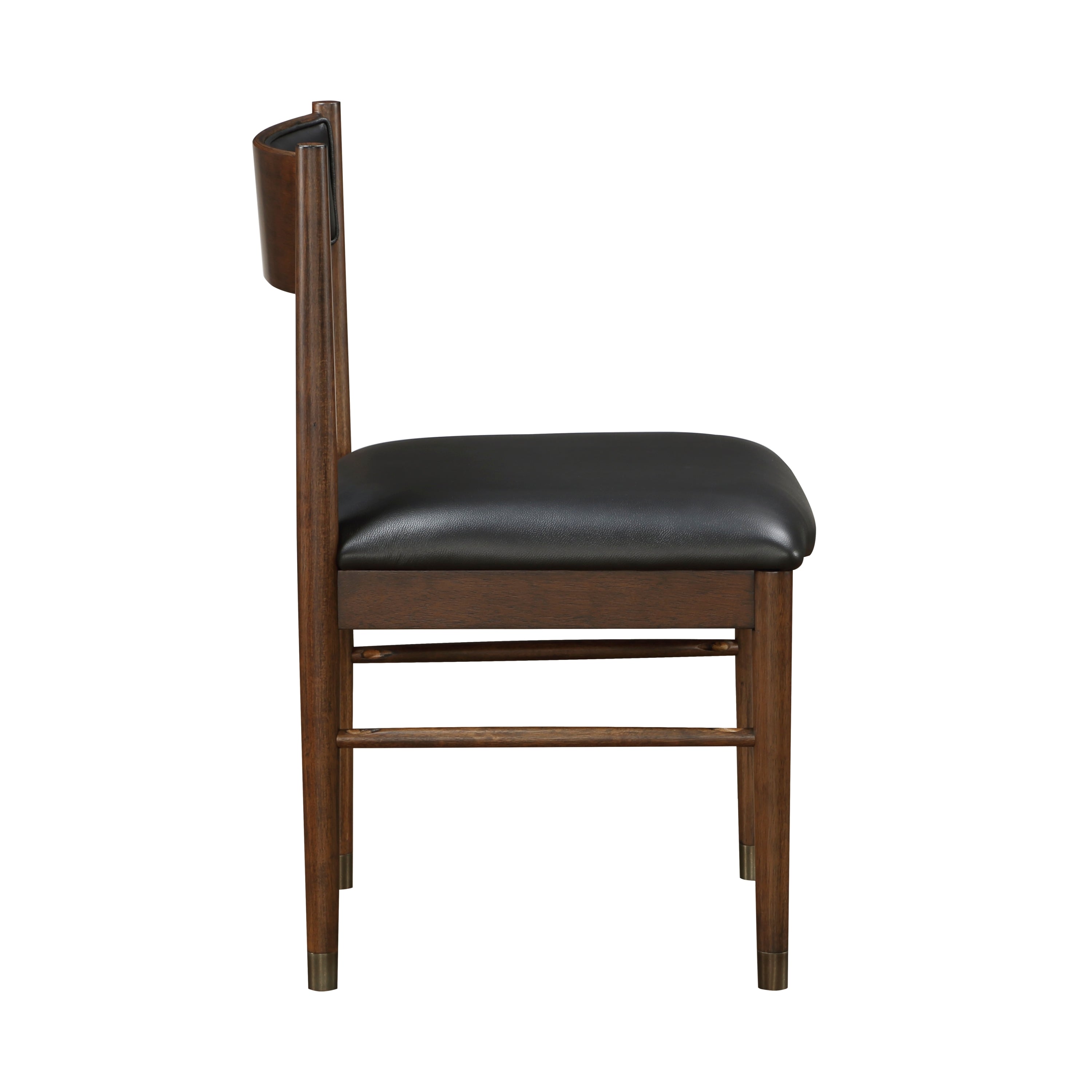 Set of 2 Black Leather Upholstered Side Chairs - Modern Contemporary Cherry Finish Wooden Dining Chairs for Home, Office & Restaurant Decor