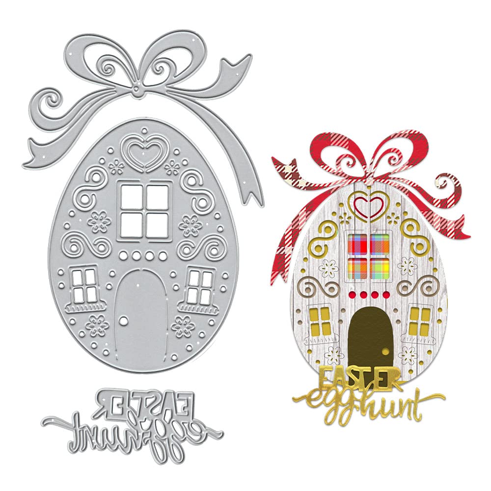 Easter Egg House Metal Cutting Dies with Blessing Words - DIY Scrapbooking Embossing Stencil Template for Card Making, Photo Albums, Easter Day Decorations - Perfect for Easter Crafts, Home Decor, and Gift Making