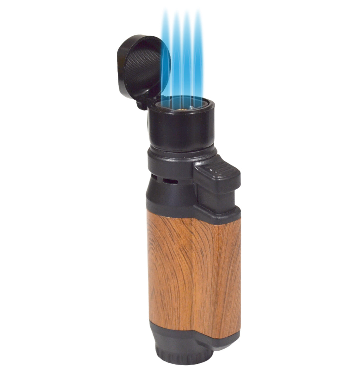 Visol Retail Package - Bulldog Wood & Black Matte Quad Flame Lighter (24 Count) - Perfect for Cigars, Candles, Camping & Outdoor Use