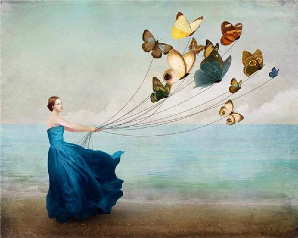 NNNGTAOCER 1000-Piece Wooden Jigsaw Puzzle for Adults - Classic 3D Puzzle with Beautiful Seaside Girl & Butterfly Design, DIY Modern Art Home Decor (75x50cm) - Perfect for Family Game Night, Stress Relief & Wall Art Display