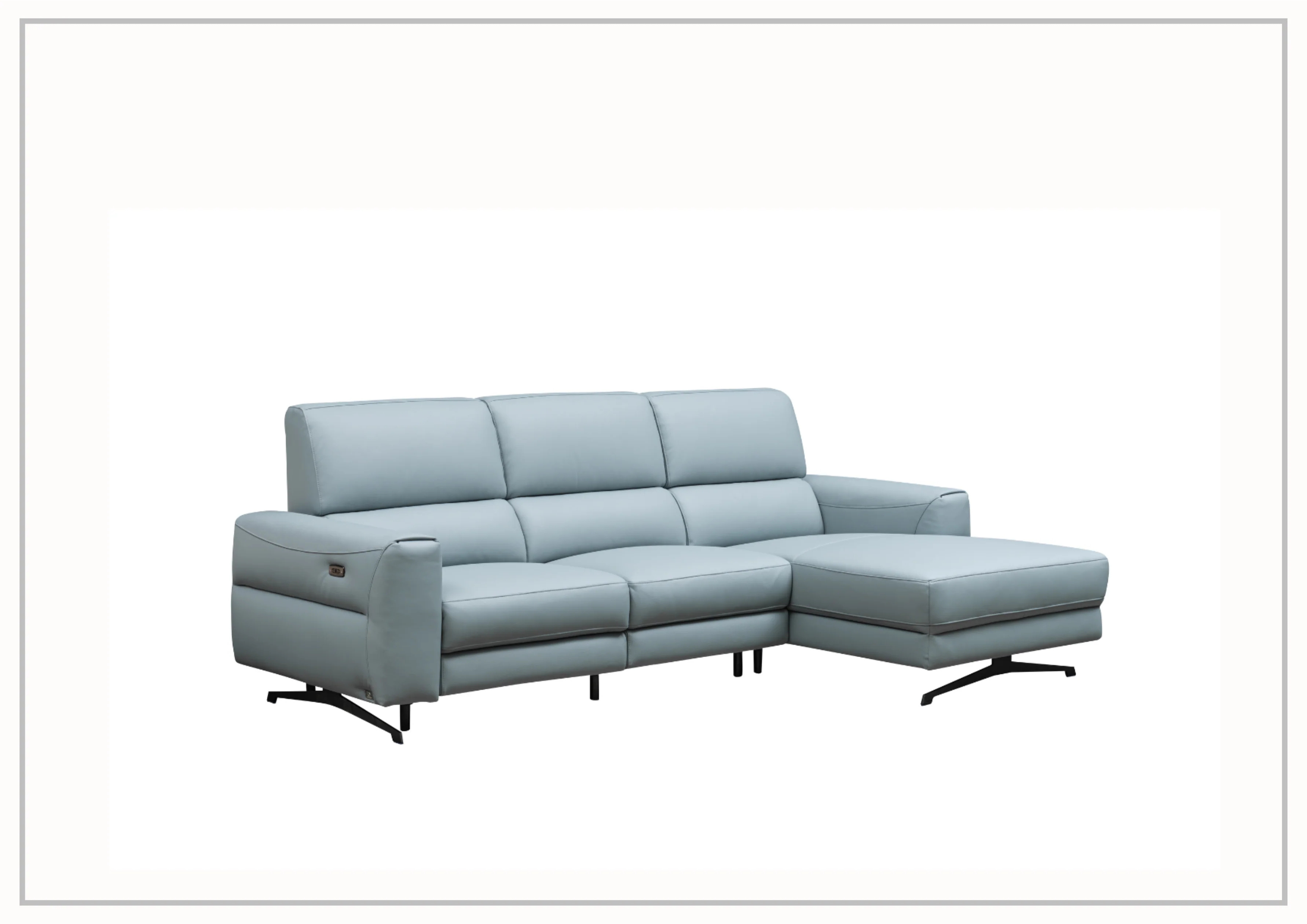 Klaussner Milano Blue Leather L-Shaped Power Reclining Sectional Sofa - Modern Living Room Furniture for Home Theater & Family Gatherings