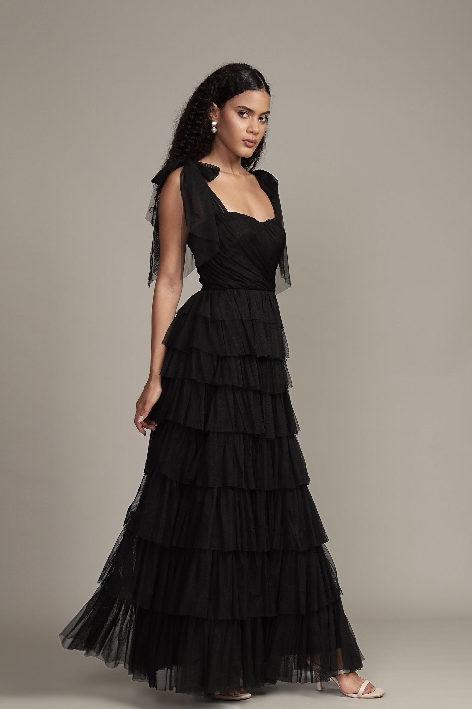Elegant Ophelia Black Maxi Dress with Adjustable Tie Detail - Perfect for Weddings, Parties & Evening Events
