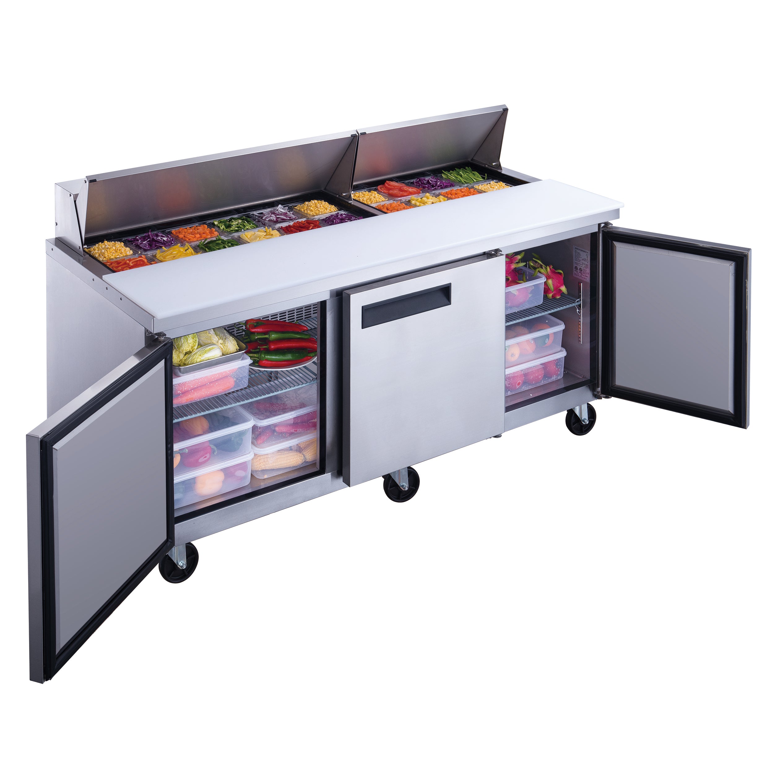 Dukers DSP72 18 S3 3-Door Commercial Refrigerator - Stainless Steel Food Prep Table for Restaurants, Catering & Commercial Kitchens