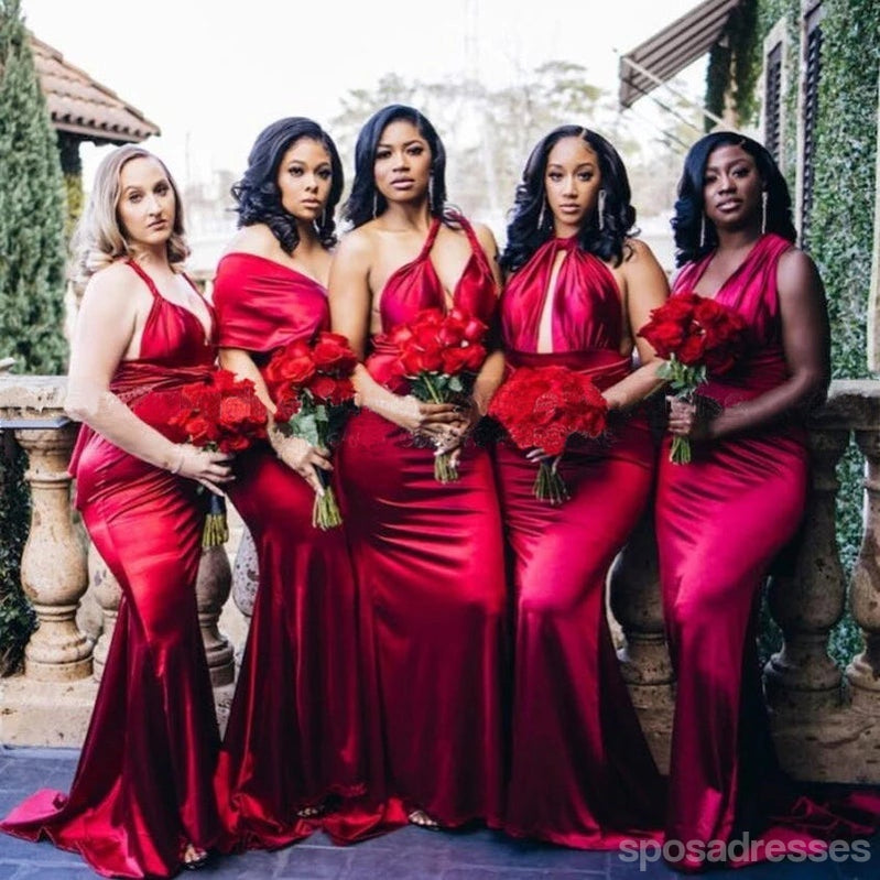 Elegant Red Mermaid V-Neck Long Bridesmaid Dress WG1216 - Perfect for Weddings, Prom & Formal Events