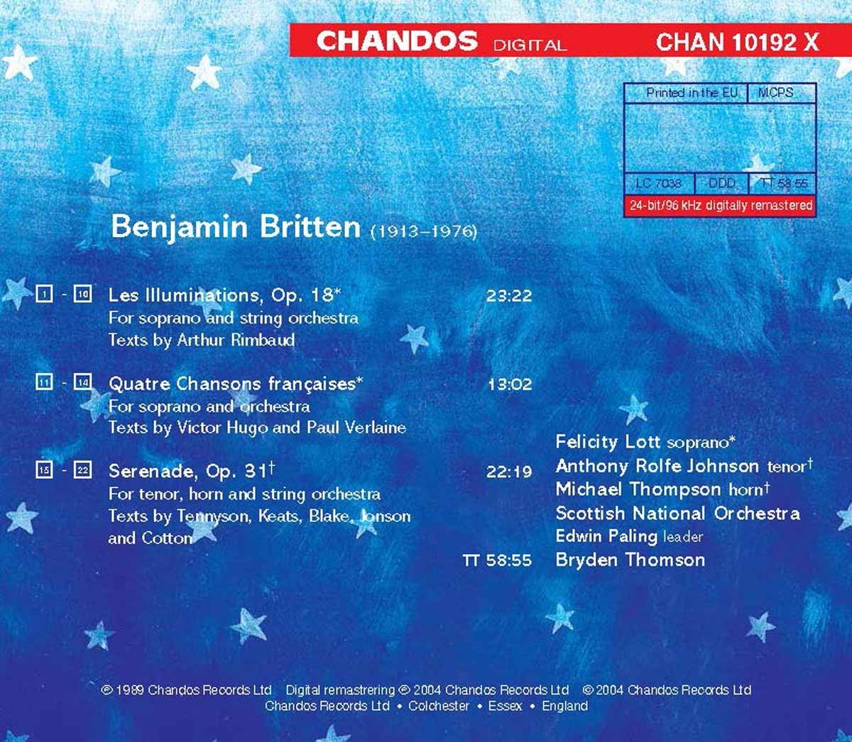 Les Illuminations / Serenade for Tenor, Horn and Strings / Quatre Chansons Françaises - Classical Music CD for Relaxation & Romantic Evenings