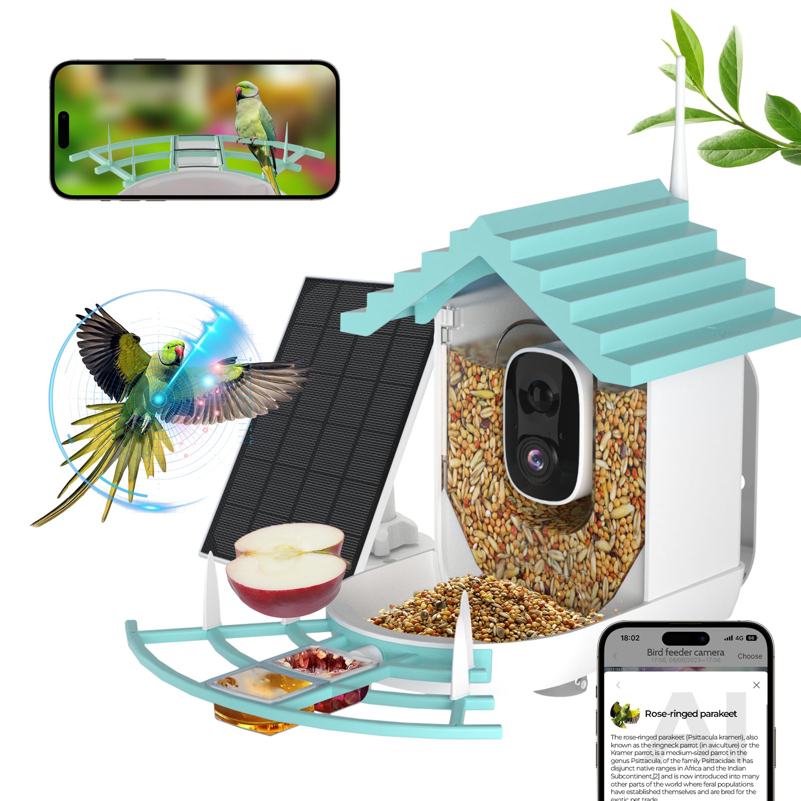 Smart Bird Feeder with HD Camera & Solar Power - Wireless Live Streaming, Weatherproof Design - Perfect Gift for Bird Lovers (Backyard, Garden, Patio Wildlife Watching)