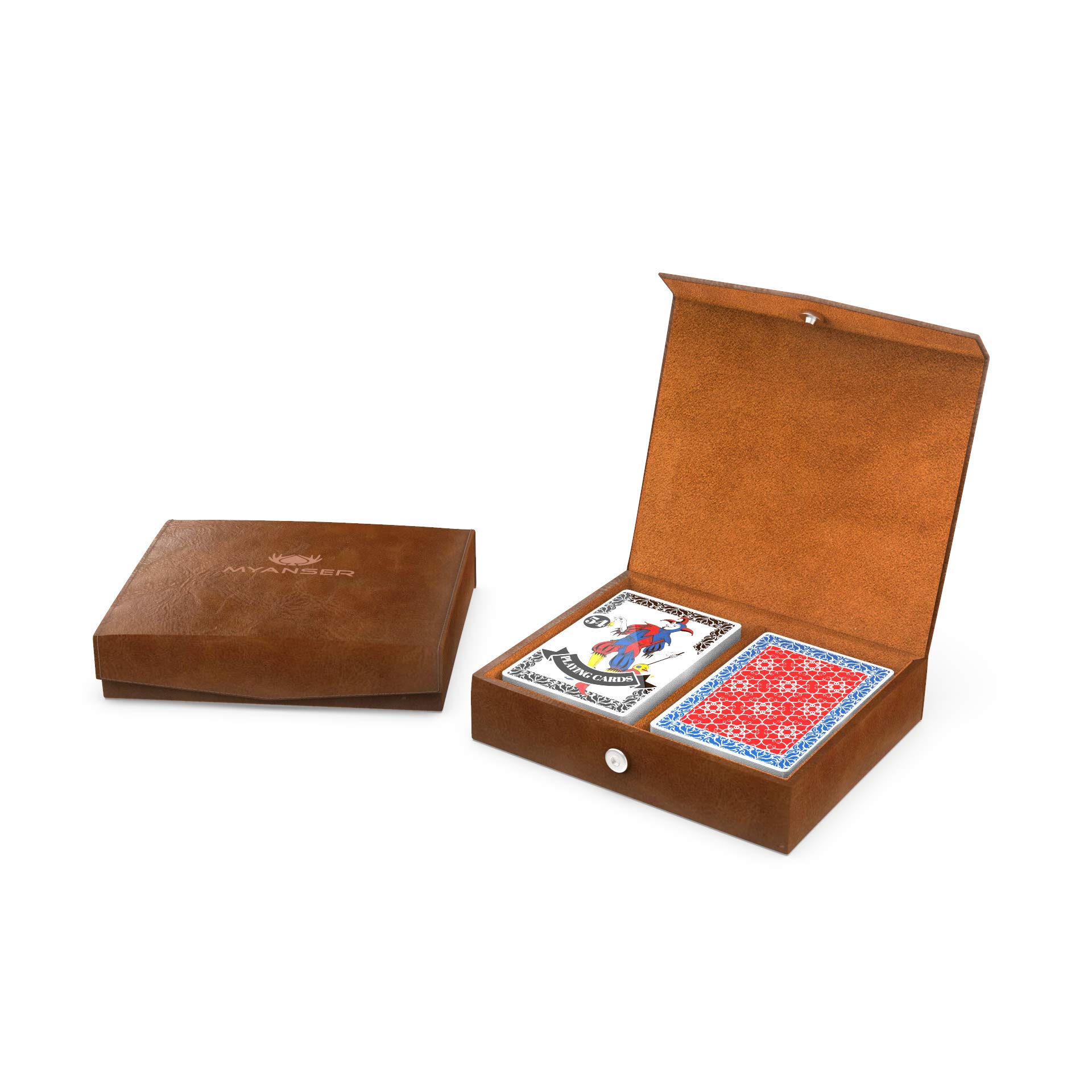 Premium MYANSER Poker Card Set - 2 Deck Luxury Playing Cards for Professional Players & Game Nights - Exquisite Horse Leather Gift Box - Perfect for Poker Parties, Casino Nights & Family Gatherings