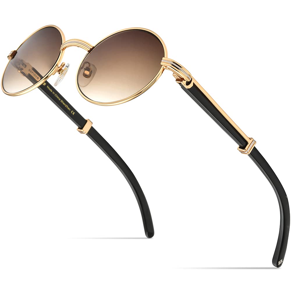 100% Real Buffalo Horn Handmade Round Sunglasses for Men - Luxury Polarized UV Protection Shades - Perfect for Outdoor Activities, Driving & Beach Vacations