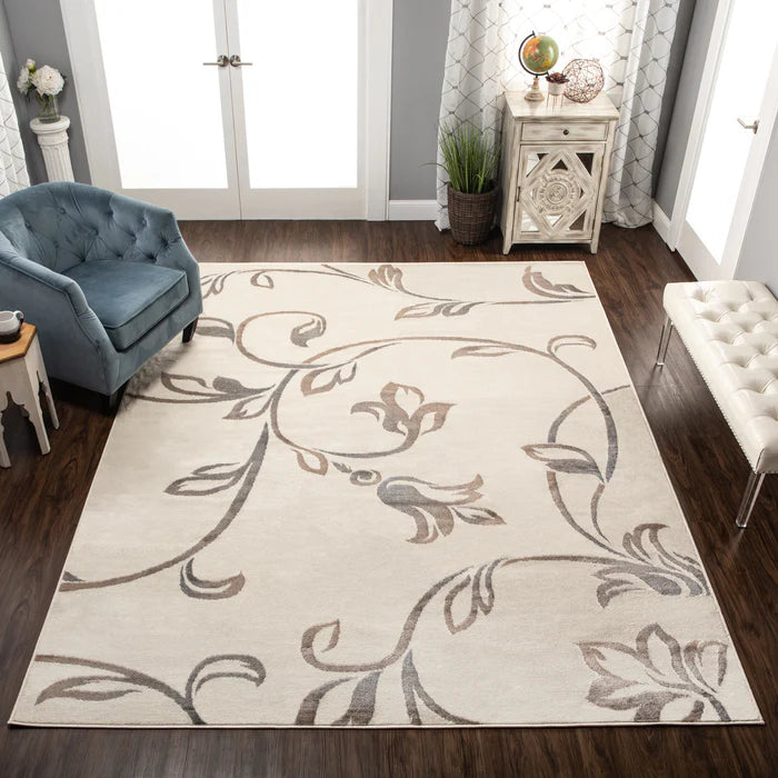 Vines Floral Scrolling Rustic Indoor Area Rug - Non-Slip Bohemian Decor Rug for Living Room, Bedroom, Nursery | Soft & Durable Home Decor