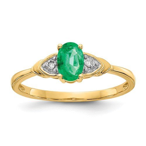 14K Gold Diamond and Emerald Three Stone Ring for Women - Elegant Engagement, Wedding, or Anniversary Jewelry Gift